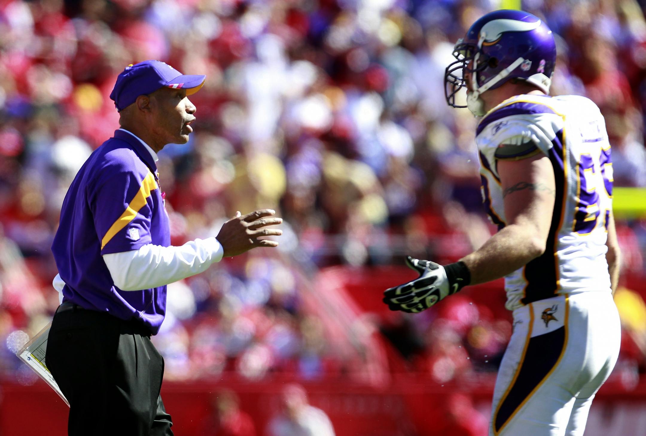 Amid much failure, Jared Allen, right, is finding positives and getting sacks. Now to get that ball loose …