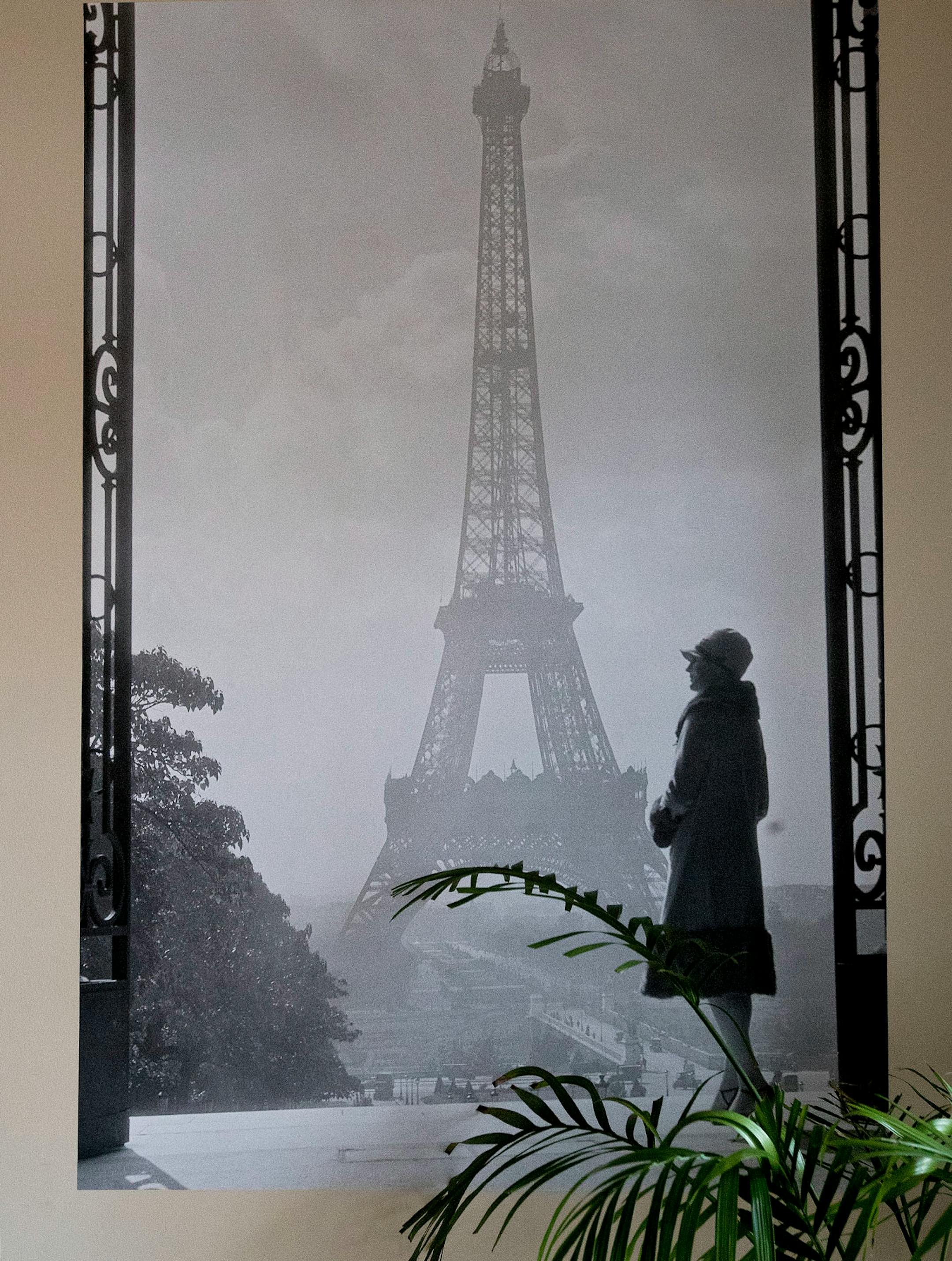 A large peel-and-stick mural serves as inexpensive wall art.