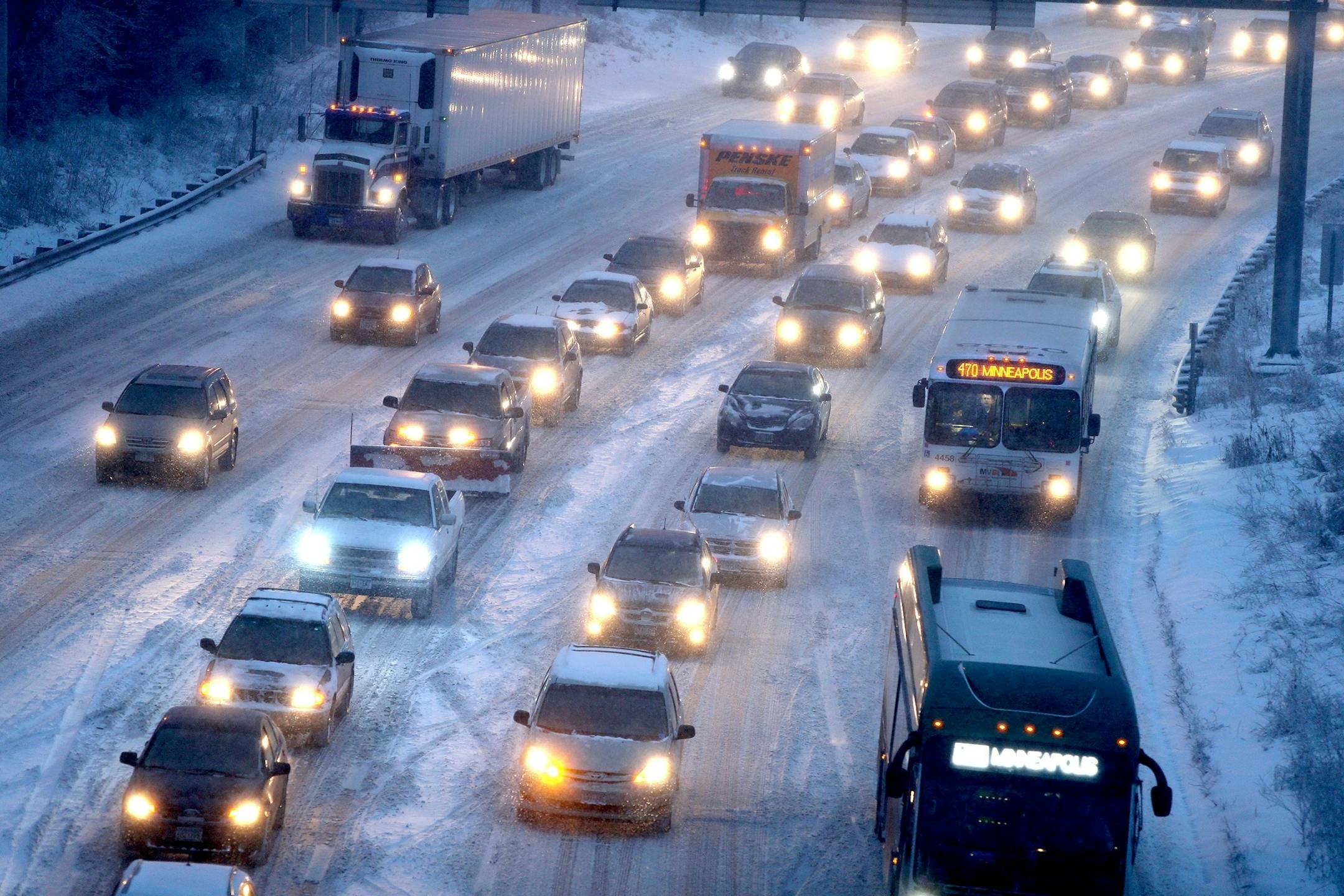 January 14, 2014: Traffic crawled into downtown near 26th St. and I-35W northbound in Minneapolis.