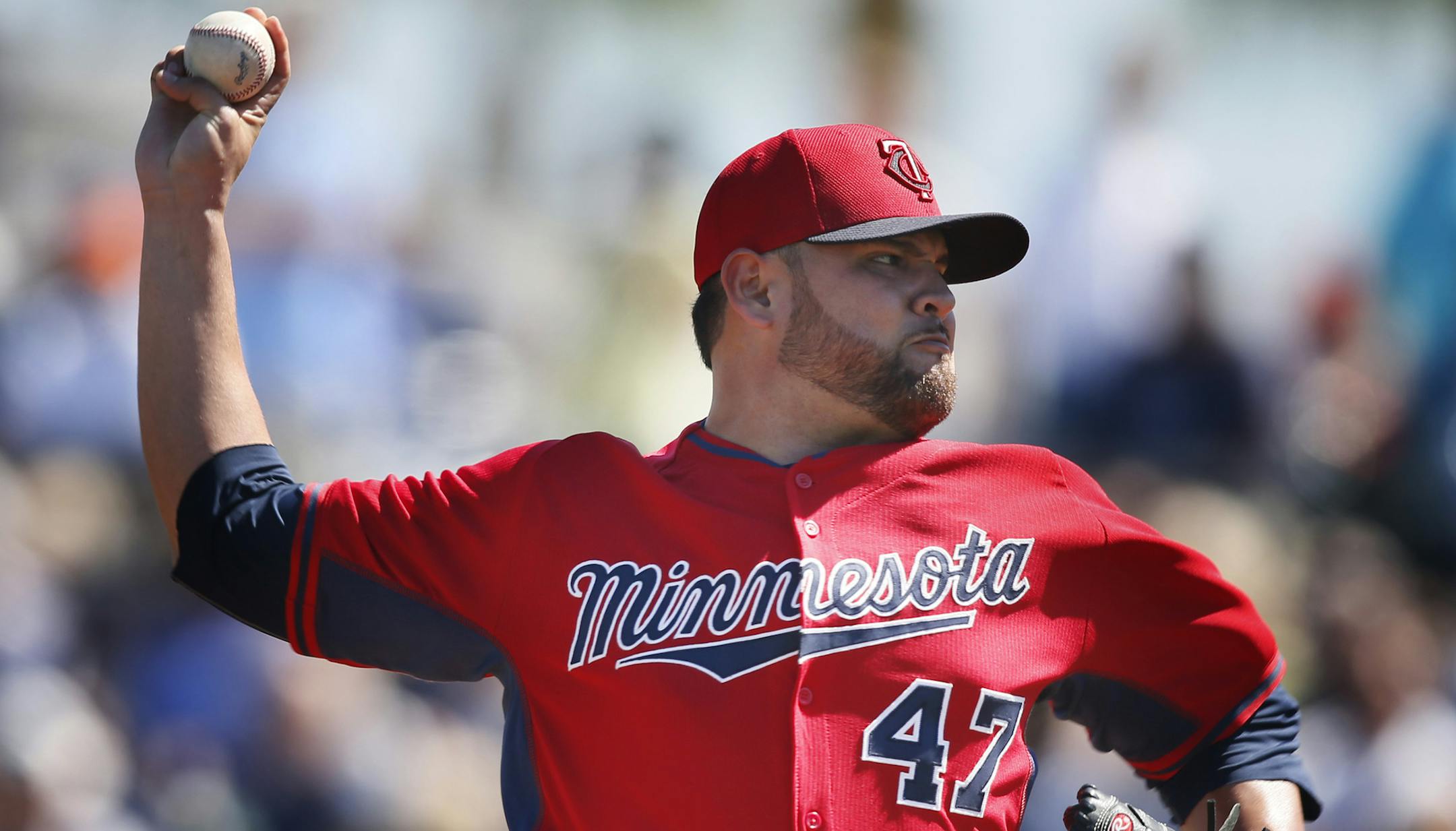 Ricky Nolasco threw a pitch in the first inning Sunday March 2, . 2014 in a game between the Minnesota Twins and Tampa Bay Rays in Port Charlotte , Florida. ] JERRY HOLT jerry.holt@startribune.com Jerry Holt
