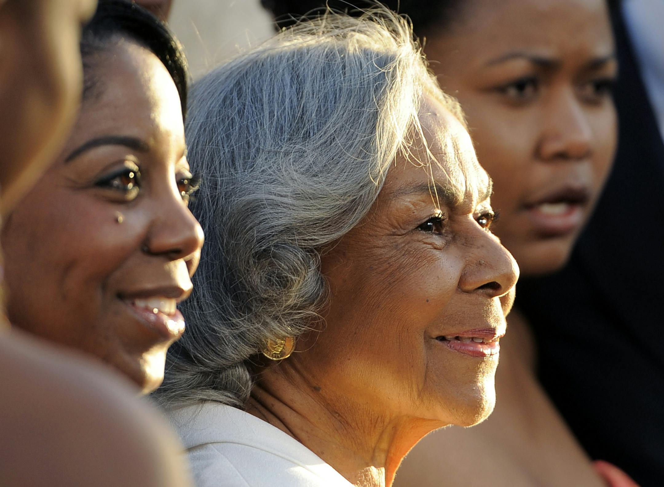 Rachel Robinson, second from right, widow of the late baseball legend Jackie Robinson, at the Los Angeles premiere of "42."