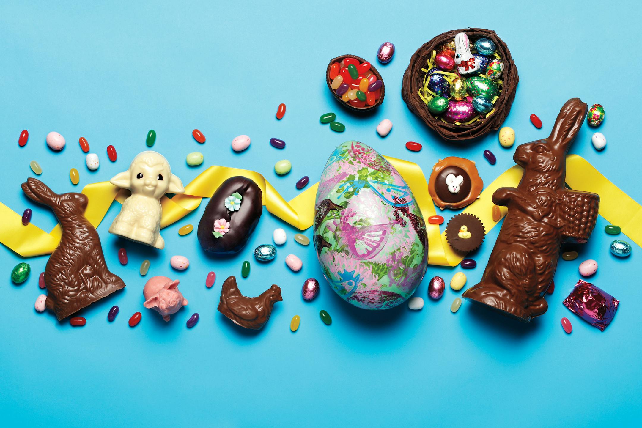 Chocolate bunnies and other goodies. ] JEFF WHEELER • jeff.wheeler@startribune.com A sure sign of spring and Easter: Chocolate bunnies, lambs -- and hedgehogs. Chocolate and other treats, photographed in the studio Wednesday, January 9, 2019.