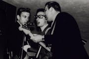 Buddy Holly performing with Waylon Jennings and Tommy Allsup at the Fiesta Ballroom, Montevideo