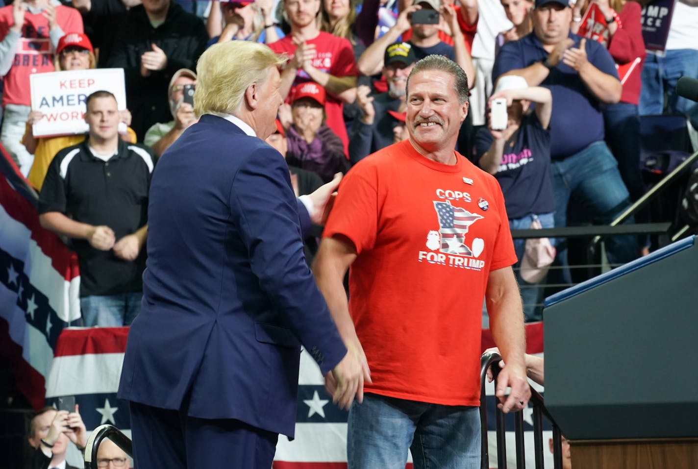 President Donald Trump called Bob Kroll up to the stage at the Target Center in Minneapolis, Minnesota. He is head of the Minneapolis Officers Union. ] GLEN STUBBE &#x2022; glen.stubbe@startribune.com Thursday, October 10, 2019