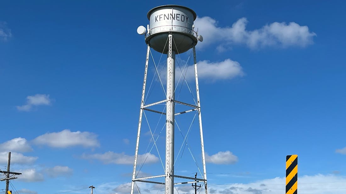 The water tower in Kennedy, Minn., was frozen and damaged in 2017, leaving the small town to rely on ground-level supply from a rural system. Town off