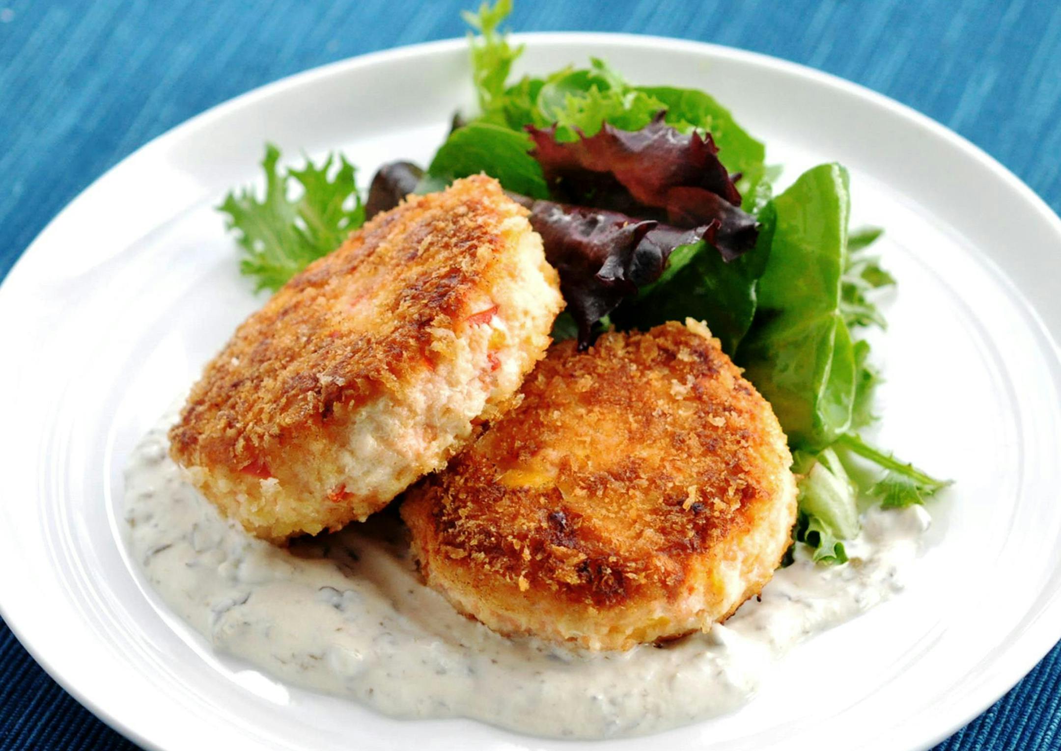 Meredith Deeds, Special to the Star Tribune Fresh Salmon Cakes with Dijon-Caper Yogurt Sauce