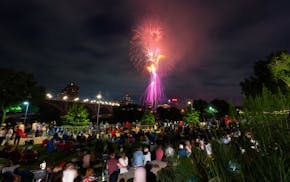 A large crowd gathered in downtown Minneapolis to watch fireworks on July 4, 2024.