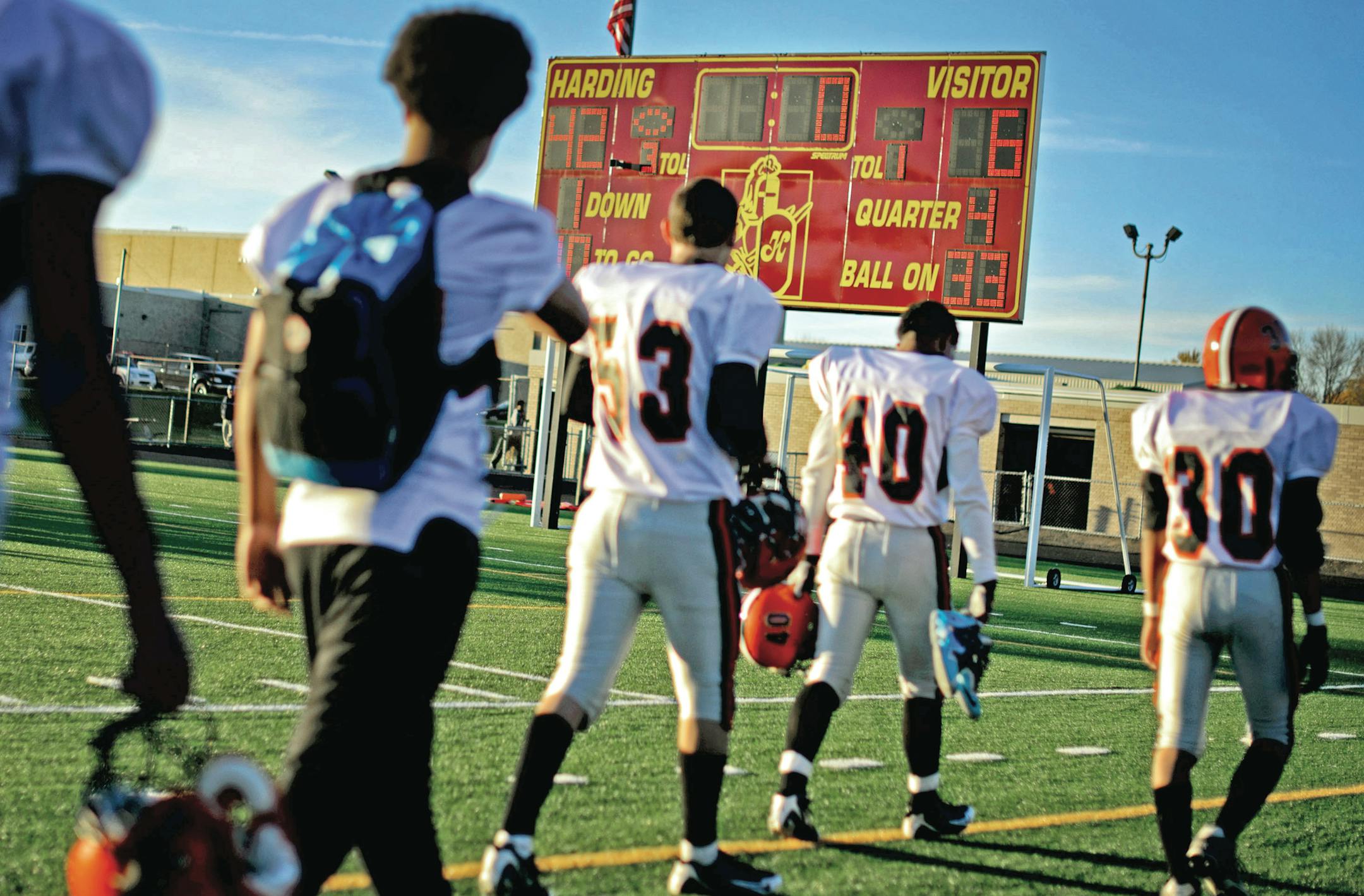 Humbolt players walked past the scoreboard on their way home. Likely to play teams more equally matched now. Humbolt lost the game 42-6. ] GLEN STUBBE * gstubbe@startribune.com Wednesday October 15, 2014 St. Paul Humboldt plays its last football game ever as a member of the St. Paul City Conference Wednesday afternoon. All conferences are going away in football, as schools switch to districts for easier scheduling and more competitive balance. Perhaps no school will be happier to see the end com