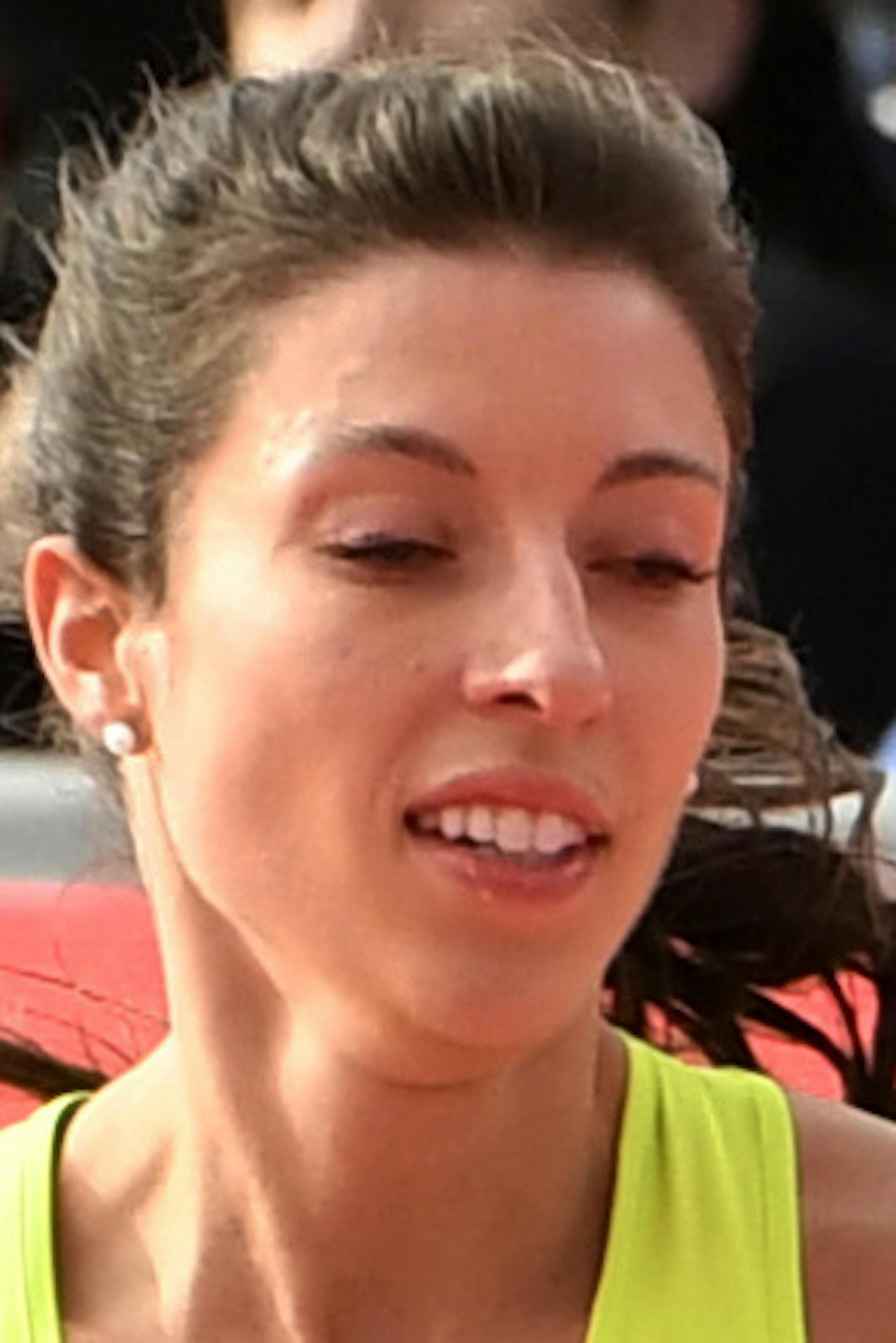 Emma Bates finishes fourth during the women's portion of the Chicago Marathon, Sunday, Oct. 13, 2019, in Chicago. (AP Photo/Paul Beaty)