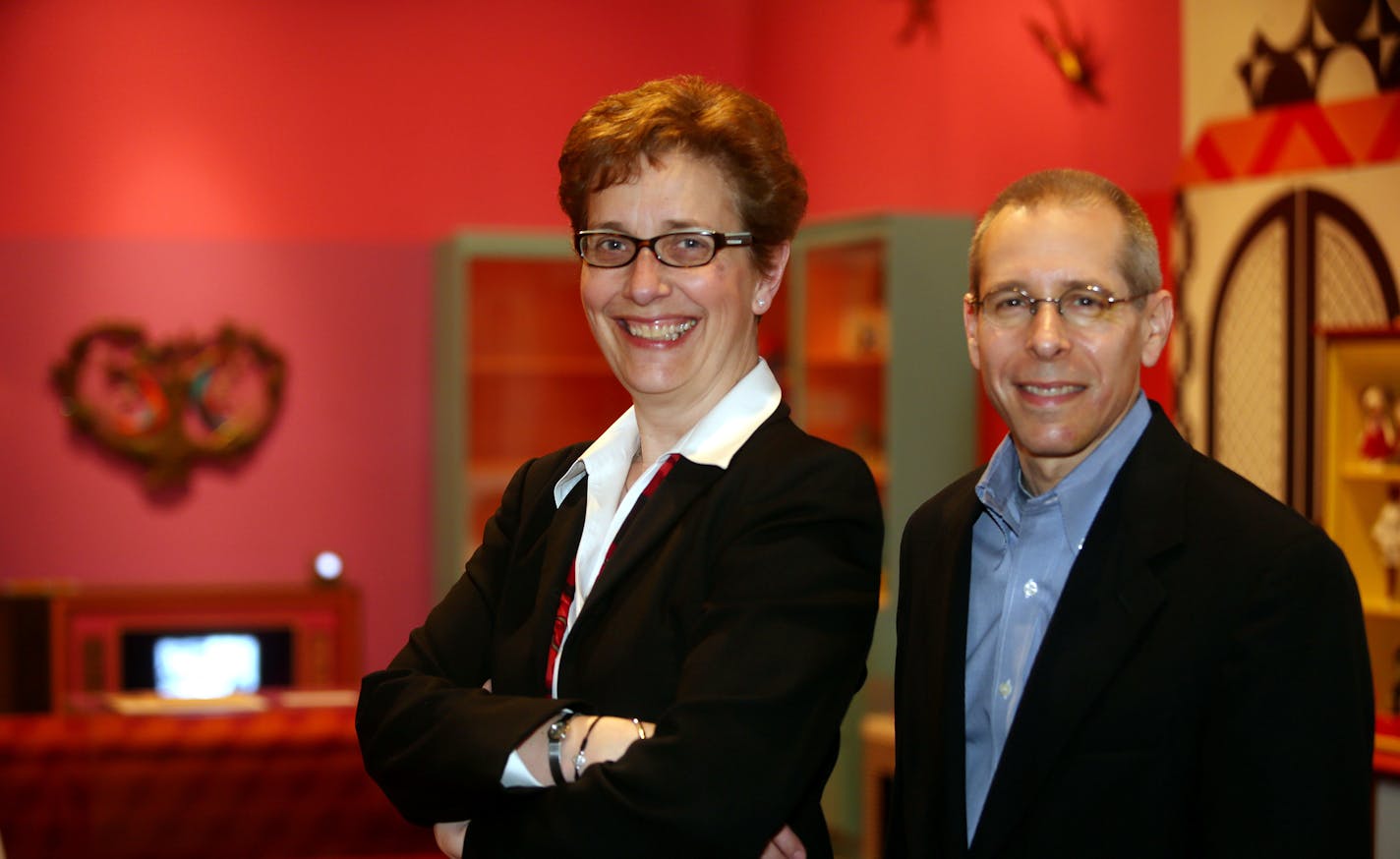 Senior Exhibit Developer, Kate Roberts and Senior Curator, Adam Scher of the Minnesota Historical Society. ] JOELKOYAMA&#x201a;&#xc4;&#xa2;jkoyama@startribune St. Paul, MN on May 15, 2014. The Minnesota History Center's "Toys" exhibit isn't just child's play. Focusing on toys and the advertising that helped sell them, the exhibit explores how the toys we played with reflected the societal eras in which we grew up.