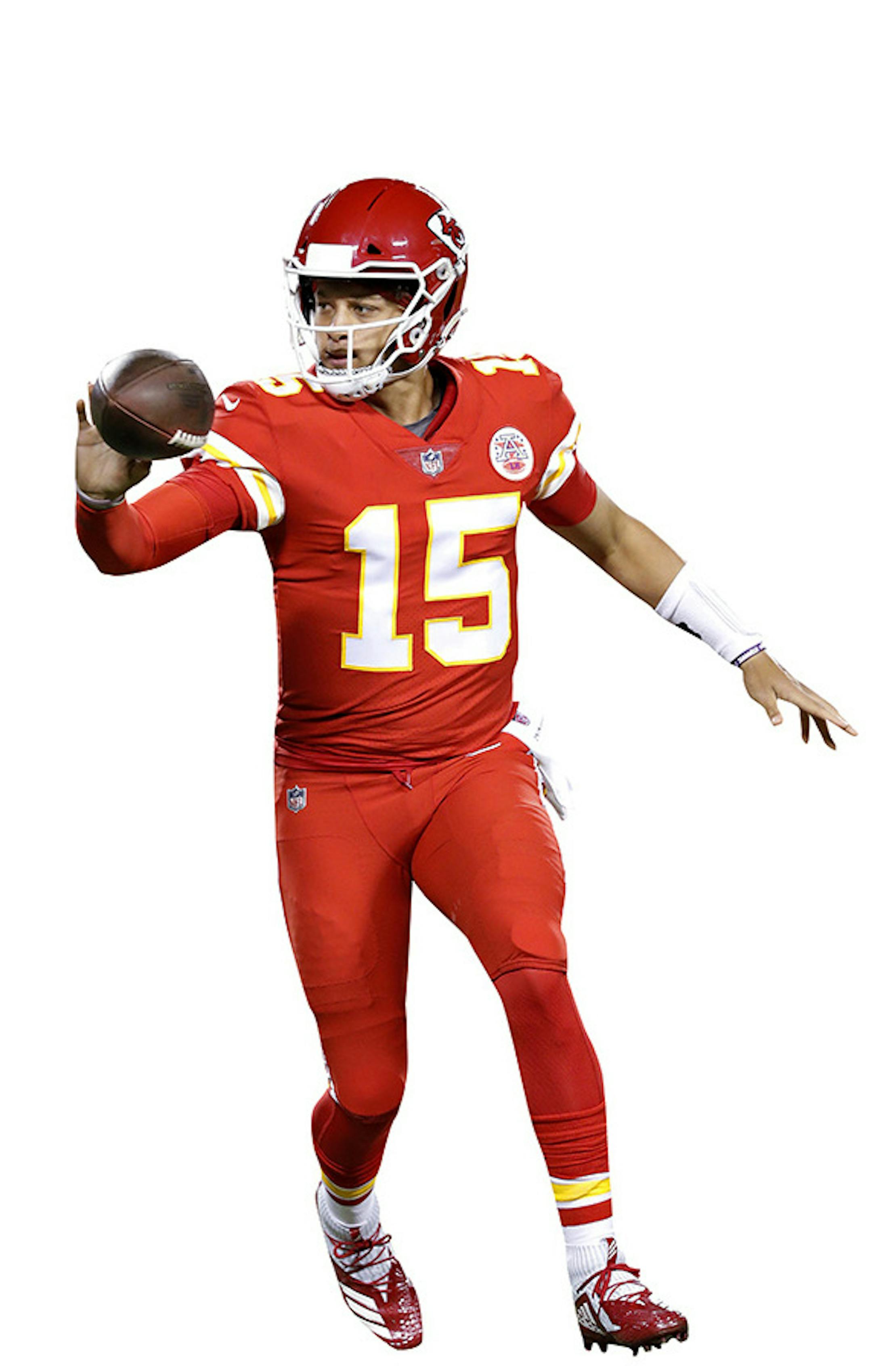 Kansas City Chiefs quarterback Pat Mahomes (15) pitches the ball during an NFL football game against the Cincinnati Bengals on Sunday, Oct. 21, 2018 in Kansas City, Mo. (Greg Trott via AP) ORG XMIT: GTMO01