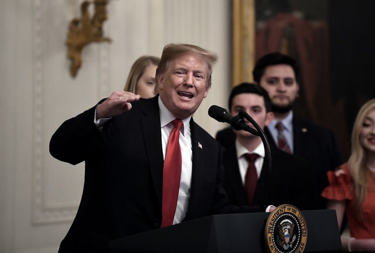 President Donald Trump spoke Thursday before signing an executive order to require colleges and universities to "support free speech" on campus or risk loss of federal research funds.