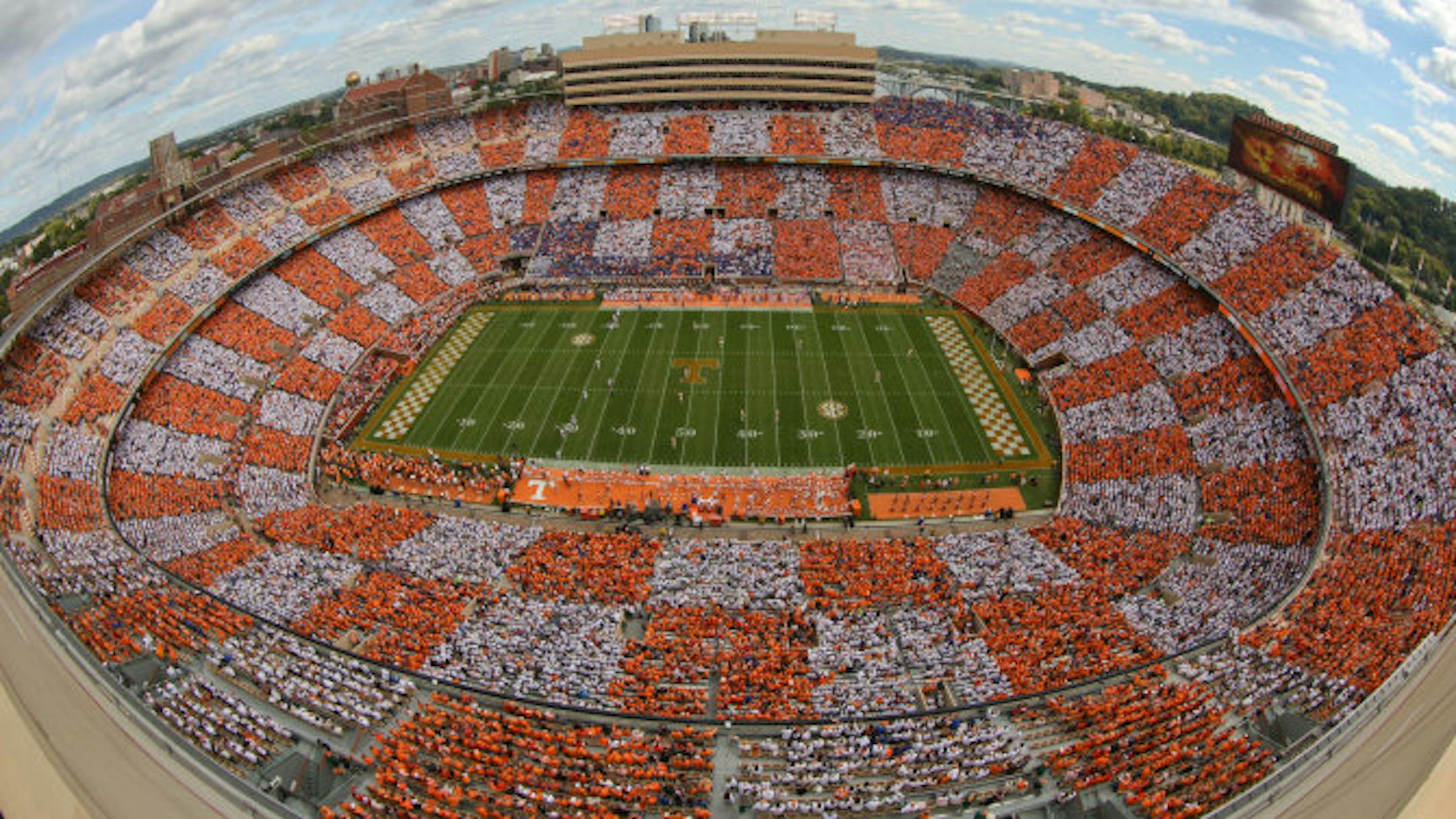 KNOXVILLE,TN - OCTOBER 04, 2014 - Arial Shot of Checkerboard during the game between the Florida Gators and the Tennessee Volunteers at Neyland Stadium in Knoxville, TN. Photo By Matthew S. DeMaria /Tennessee Athletics