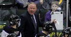 FILE - In this Saturday, March 21, 2015 file photo, Minnesota State Mankato head coach Mike Hastings talks with his players during the third period of