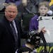 FILE - In this Saturday, March 21, 2015 file photo, Minnesota State Mankato head coach Mike Hastings talks with his players during the third period of