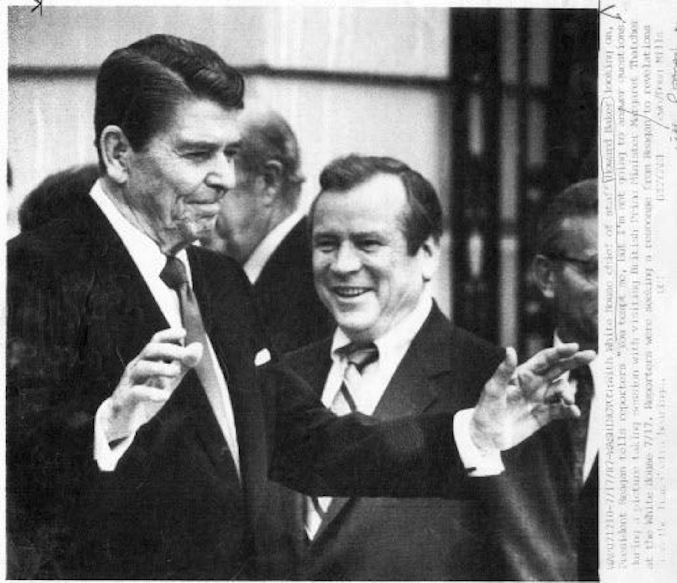 Howard Baker, right, became White House chief of staff for President Ronald Reagan.