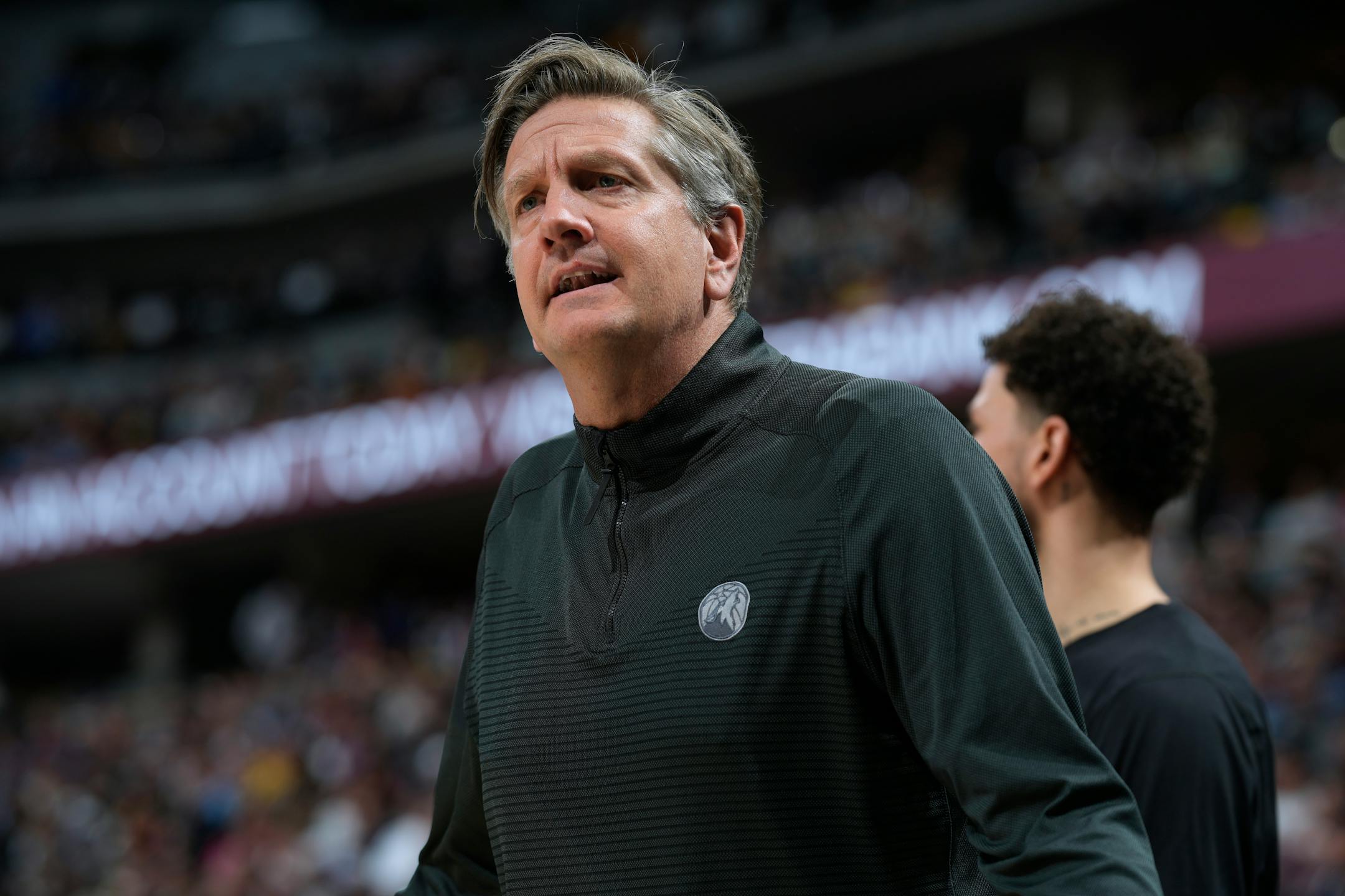 Minnesota Timberwolves coach Chris Finch argues with referees during the second half.
