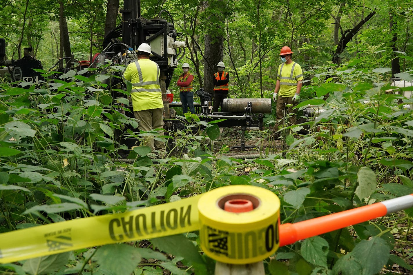 Crews with Arcadis and Cascade Drilling worked to drill a new monitoring well at Area C on the banks of the Mississippi River just below the Ford site redevelopment at the north end of Hidden Falls Regional Park on Thursday.