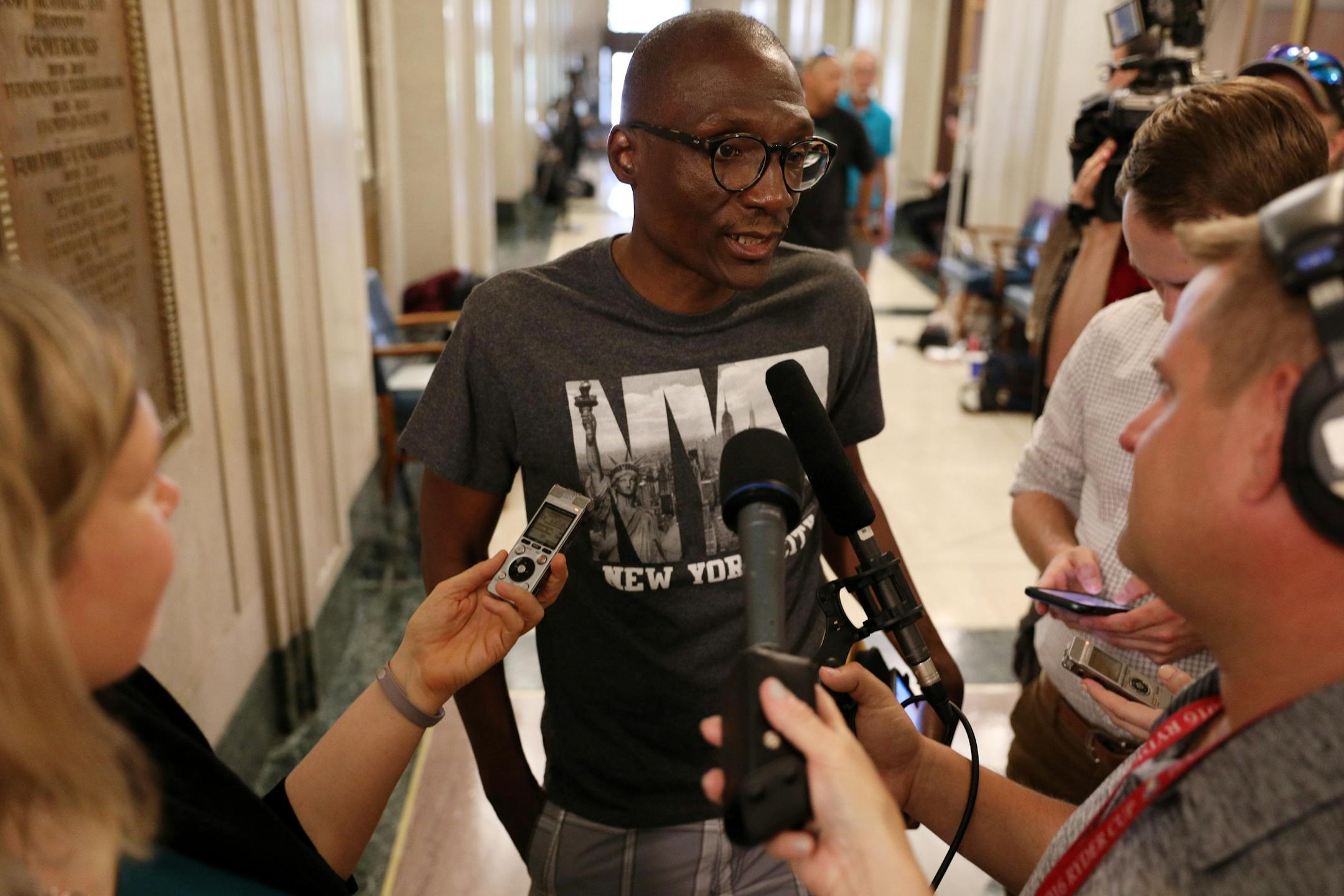 State Sen. Bobby Joe Champion was interviewed by journalists after he joined the race for the Congressional seat Keith Ellison is leaving.