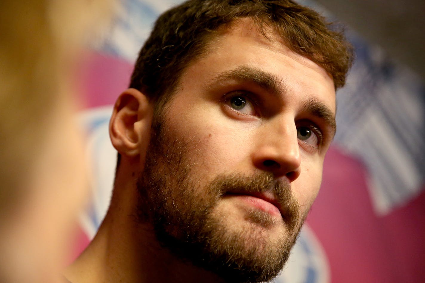 Former Timberwolves' player Kevin Love talked with the media during a press conference before the game. ] (KYNDELL HARKNESS/STAR TRIBUNE) kyndell.harkness@startribune.com Timberwolves vs Cleveland at the Target Center in Minneapolis Min., Saturday, January 31, 2015.