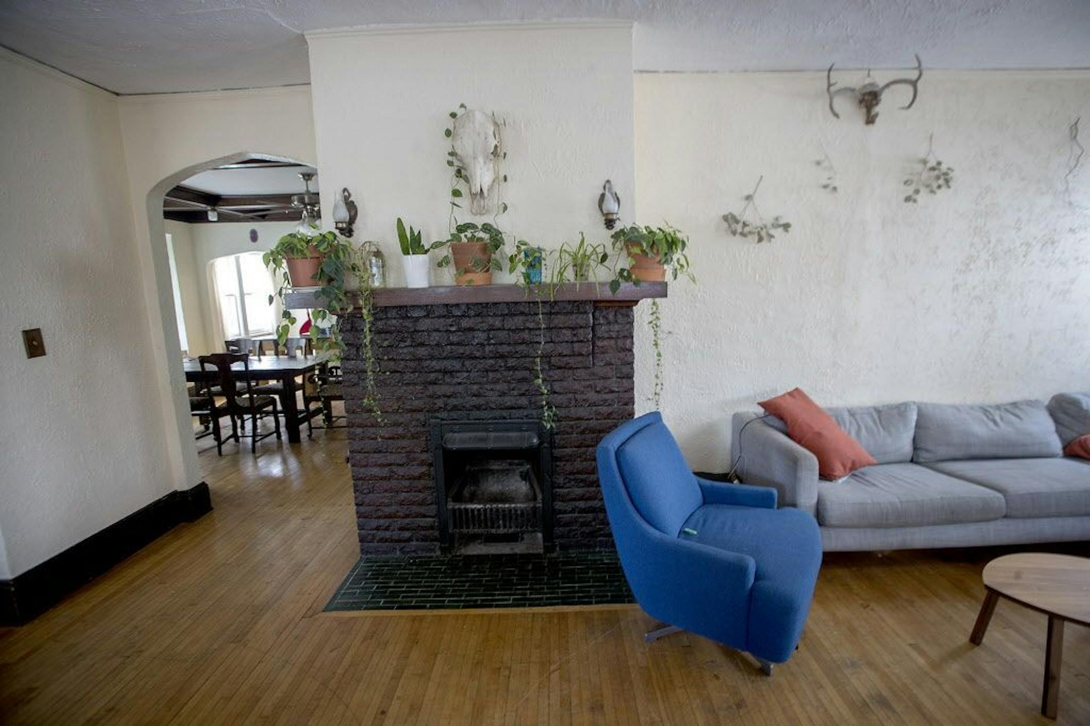 A downstairs unit in Flisrand's fourplex includes a fireplace.