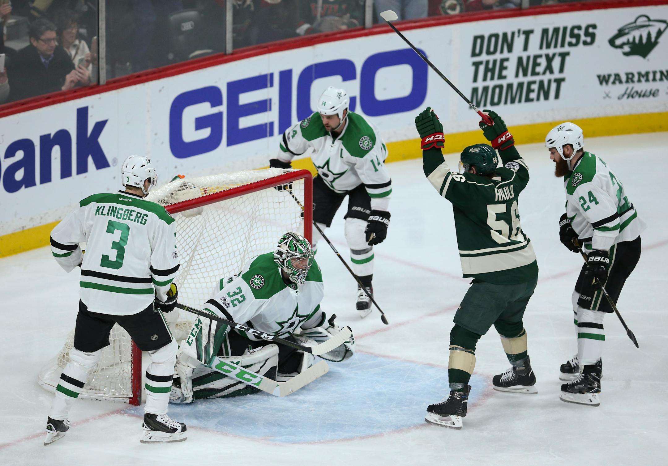 Wild center Erik Haula (56) celebrated his second period goal.