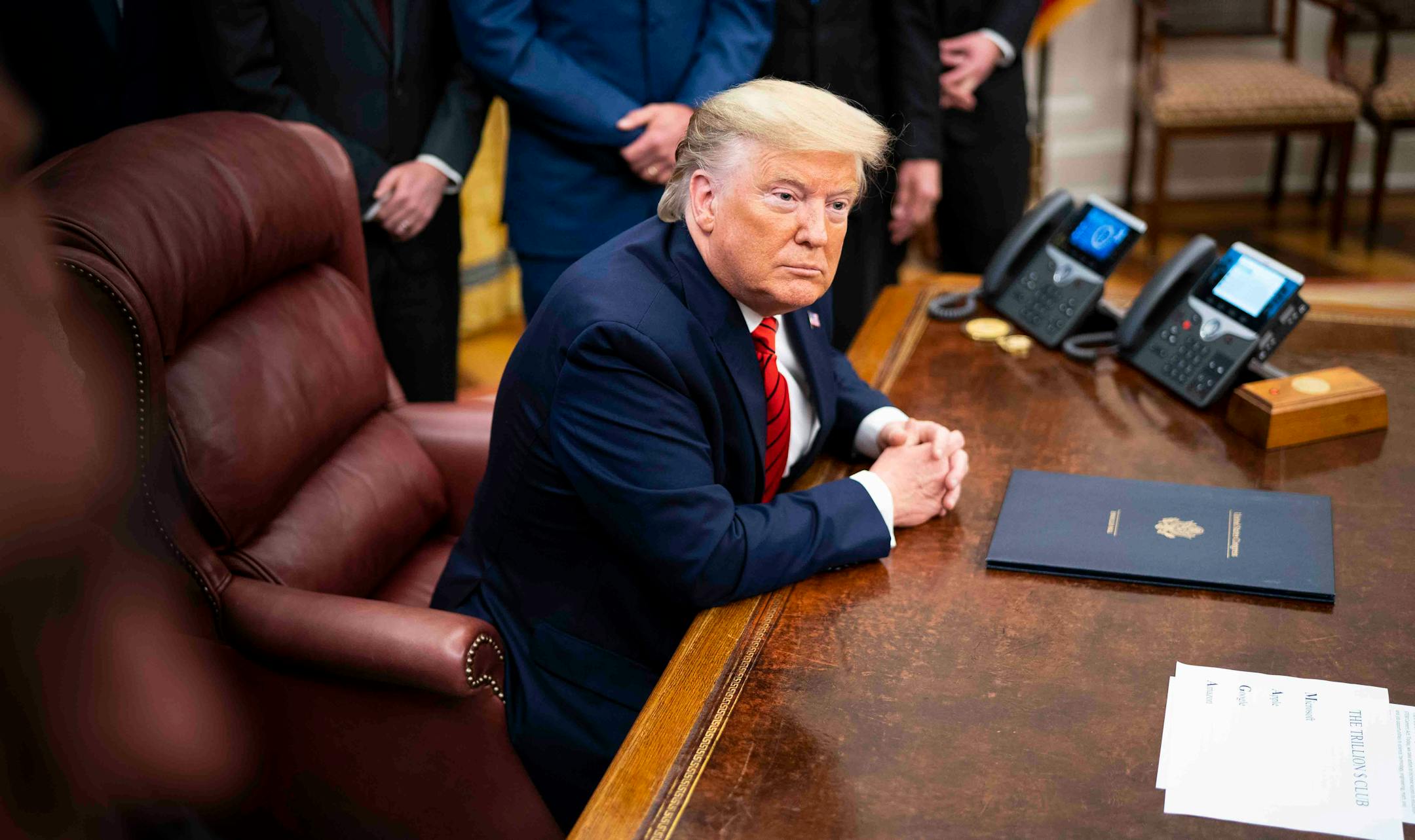 President Donald Trump spoke with reporters in the Oval Office on Tuesday.