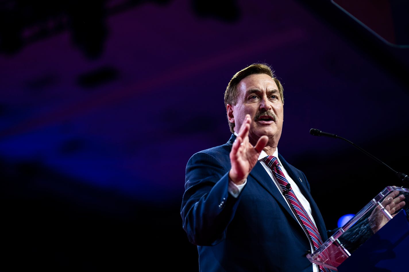 Mike Lindell, CEO of MyPillow, speaks at the Conservative Political Action Conference on March 4 in Fort Washington, Md. MUST CREDIT: Washington Post photo by Jabin Botsford.