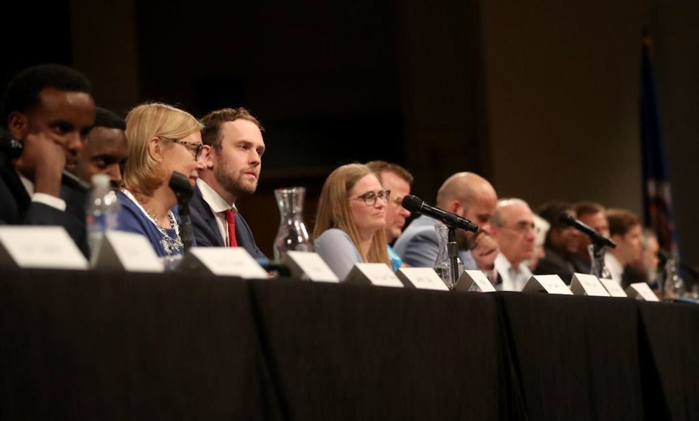 Minneapolis Park Board candidates participate in a pre-event forum at the Minneapolis DFL convention Saturday, July 8, 2017, at the Minneapolis Convention Center in Minneapolis.