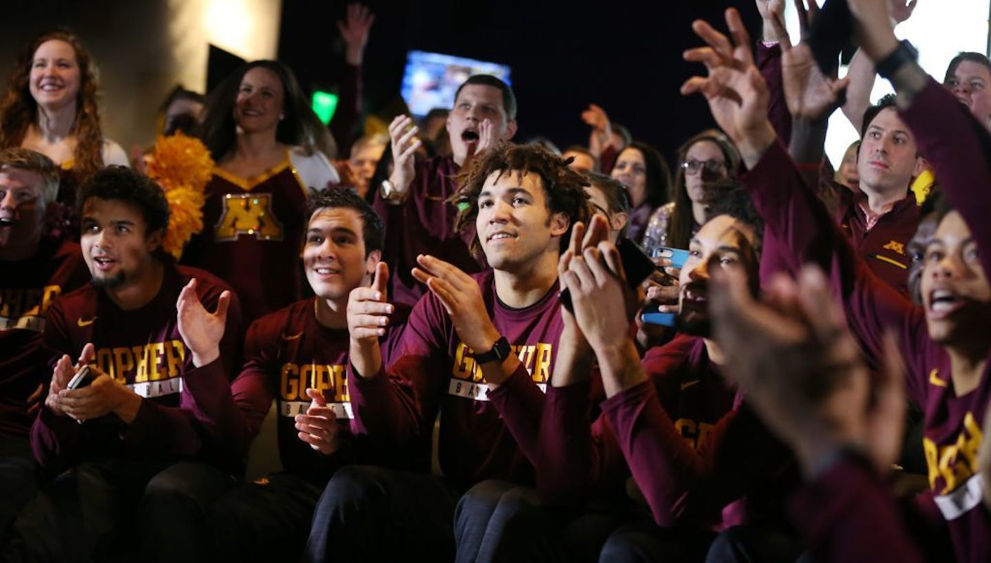 University of Minnesota basketball players waited at U.S. Bank Stadium to find out where they would be playing in the first round of the NCAA men's basketball tournament. The answer: Milwaukee.