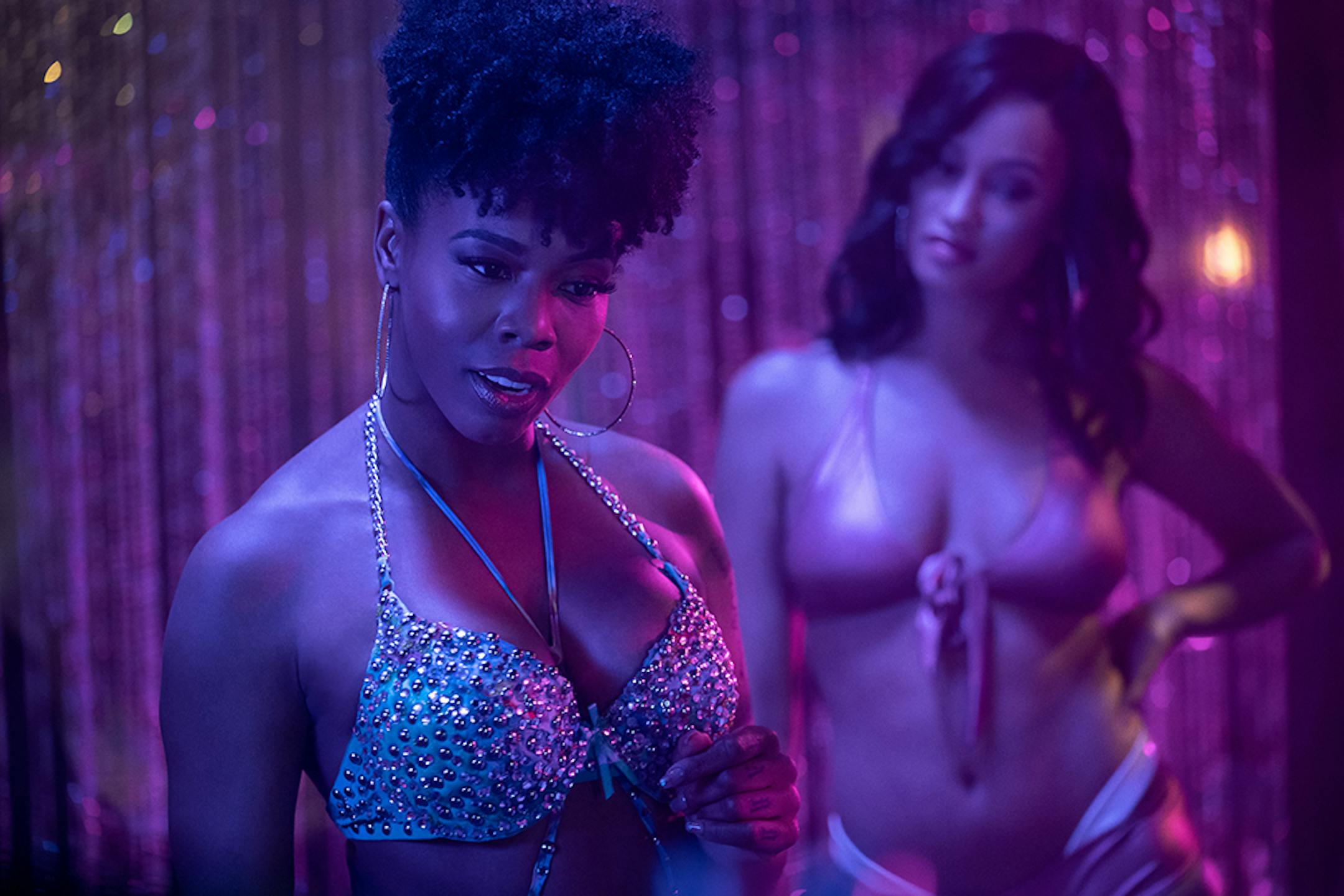 Mercedes (Brandee Evans) and Autumn Night (Elarica Johnson) at Pynk in "P Valley."