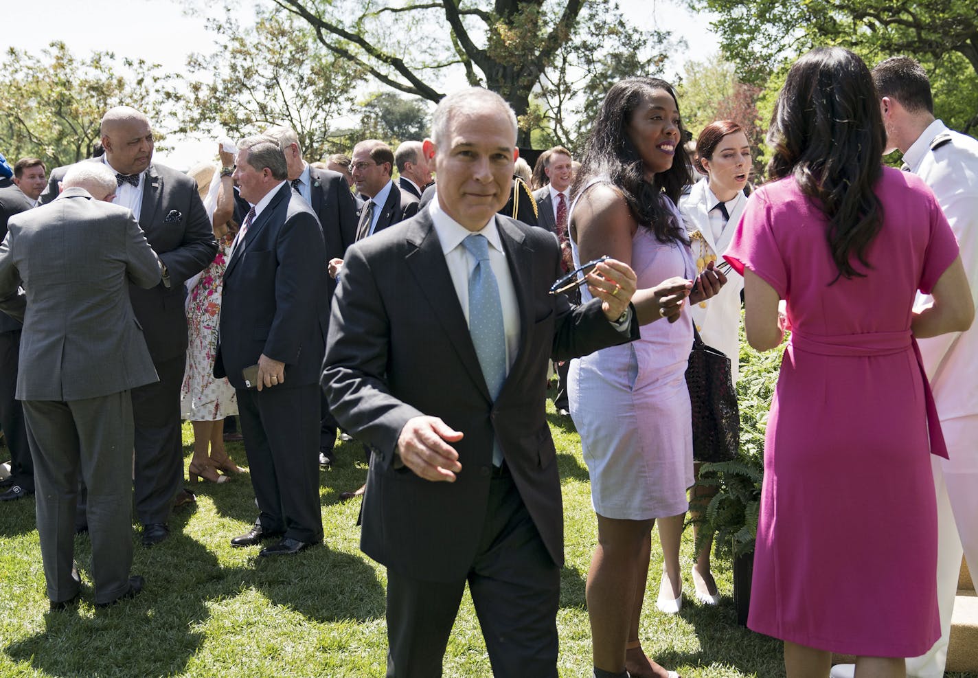 Scott Pruitt, head of the Environmental Protection Agency, at a National Day of Prayer event in the Rose Garden at the White House, May 3, 2018. New files suggest Pruitt's close control of his public events is driven more by a desire to avoid tough questions than by security concerns. (Doug Mills/The New York Times)