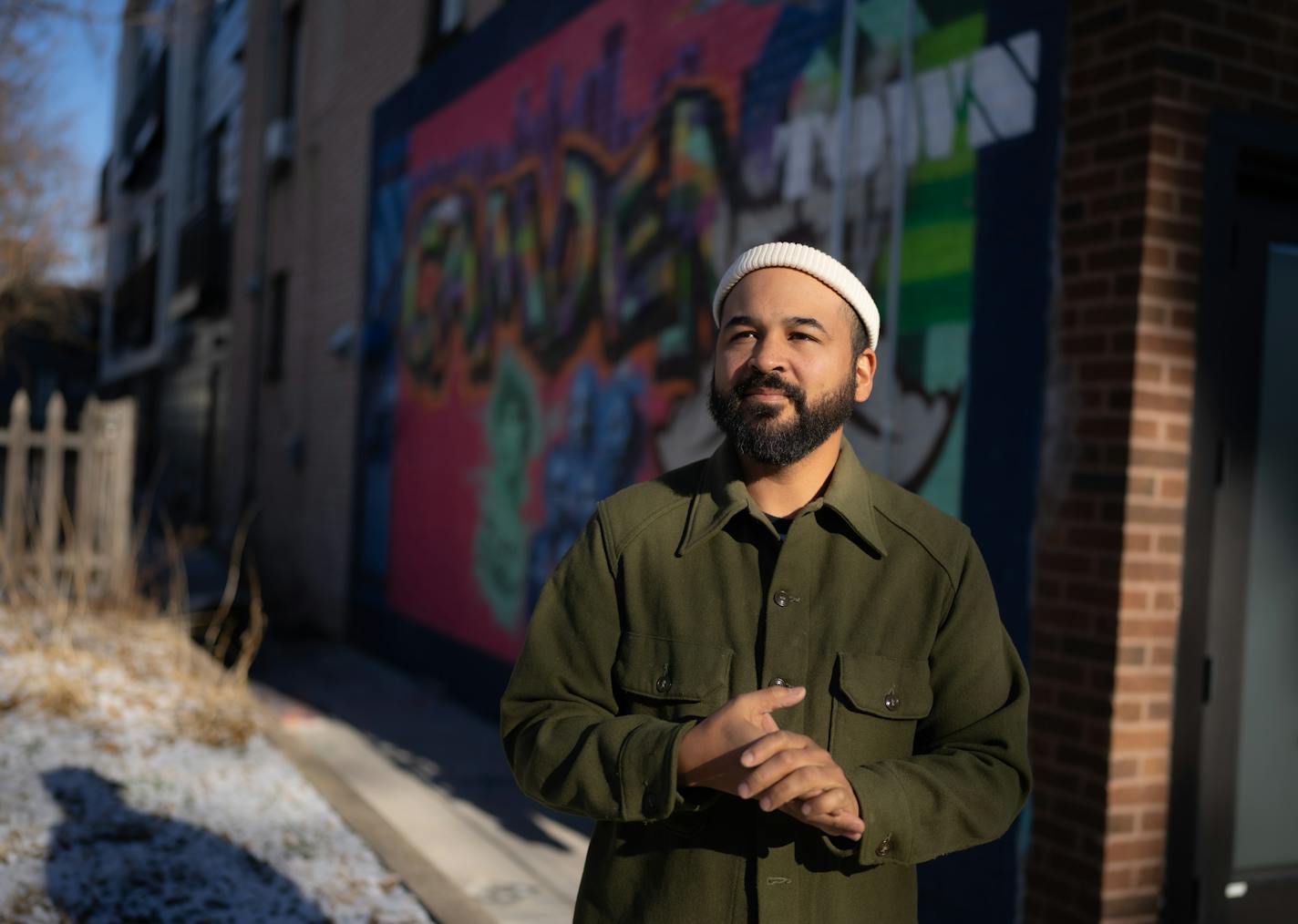 Geoffrey Lamar Wilson outside the Get Down Coffee Co, in his Camden neighborhood of Minneapolis Tuesday, Dec. 12, 2023 Minneapolis, Minn. Package on First Avenue's Best New Bands of 2023 showcase leading with a profile of Laamar, a soulful but country-ish singer/songwriter aka Geoffrey Lamar Wilson, who returned home to Minnesota from Brooklyn to focus on his music career here ] GLEN STUBBE • glen.stubbe@startribune.com