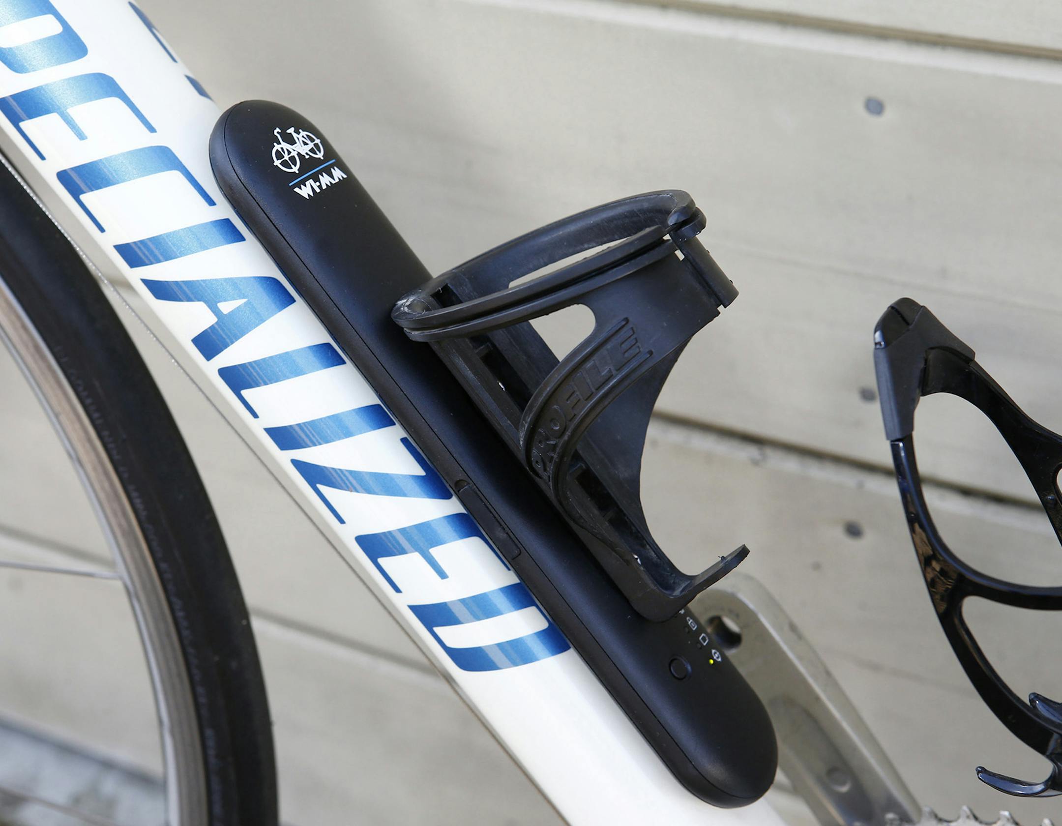 A prototype bike equipped with electronic anti-theft technology attached to the down tube is pictured here. Wi-MM created Bike+ which uses cloud technology for riding analytics and theft protection. (Gary Reyes/Bay Area News Group/TNS) ORG XMIT: 1162532