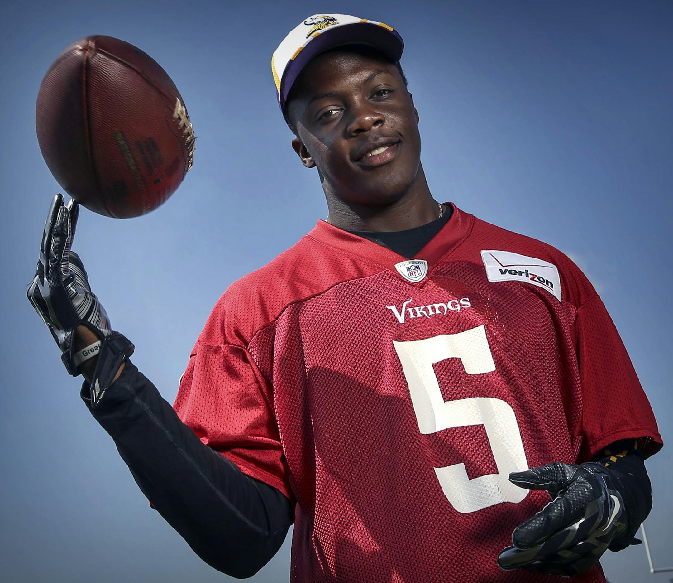 Minnesota Vikings rookie quarterback Teddy Bridgewater posed for a portrait at training camp Friday, July 24, 2014, at Mankato State University in Mankato, MN.] (DAVID JOLES/STARTRIBUNE) djoles@startribune Minnesota Vikings training camp Friday, July 24, 2014, in Mankato, MN. ORG XMIT: MIN1407251325391484