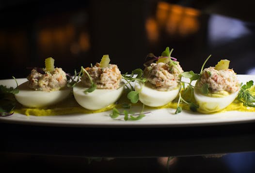 Lobster deviled eggs with curried mayonnaise