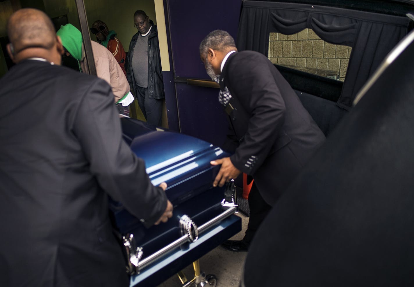 At the funeral for Jamar Clark at Shiloh Temple International Ministries in Minneapolis, the casket arrived for the visitation.