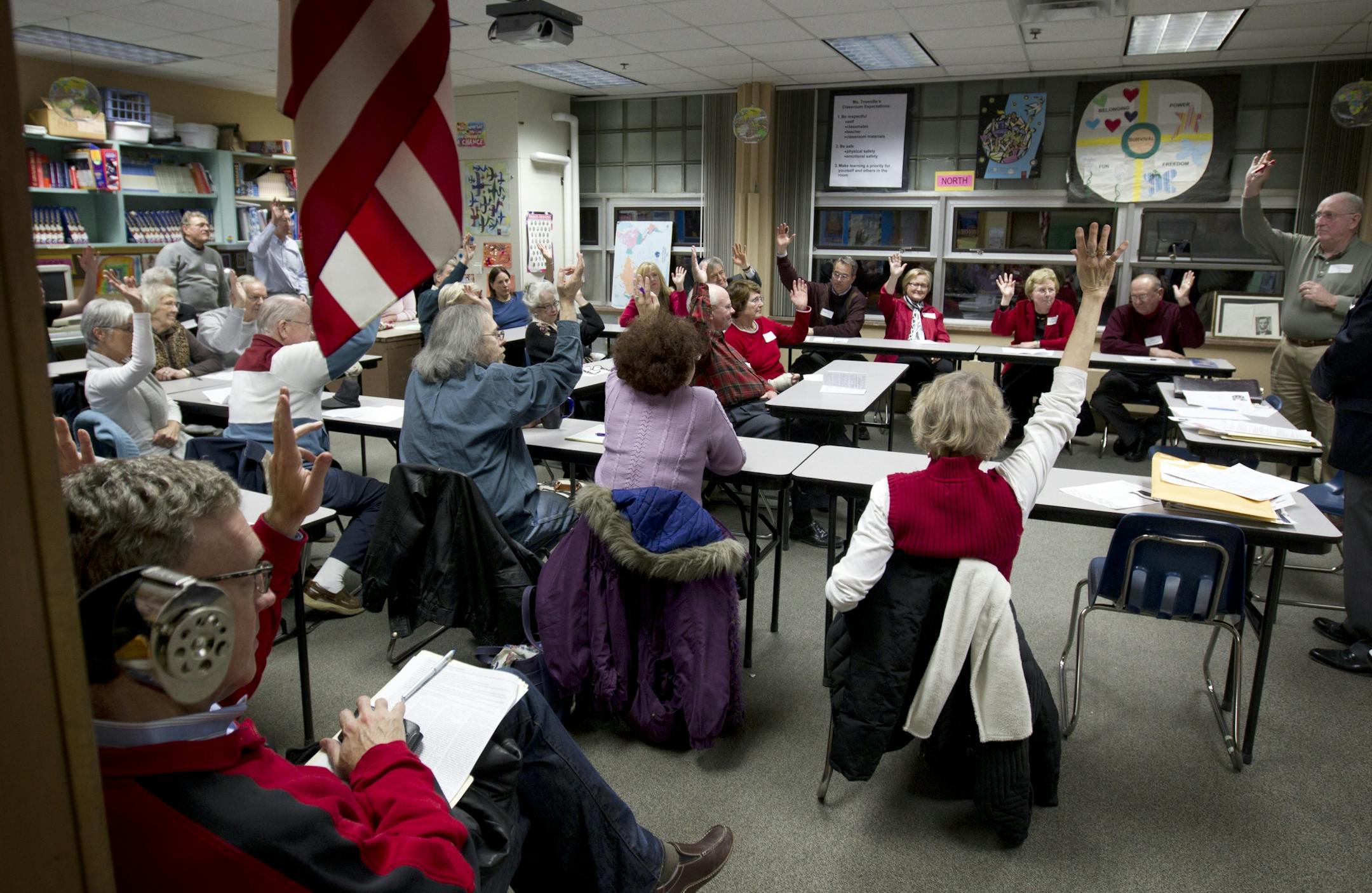 A vote for delegates of Precinct 19 took place in a classroom at Southview Middle School in Edina the site of the Republican caucus event on Tuesday night.