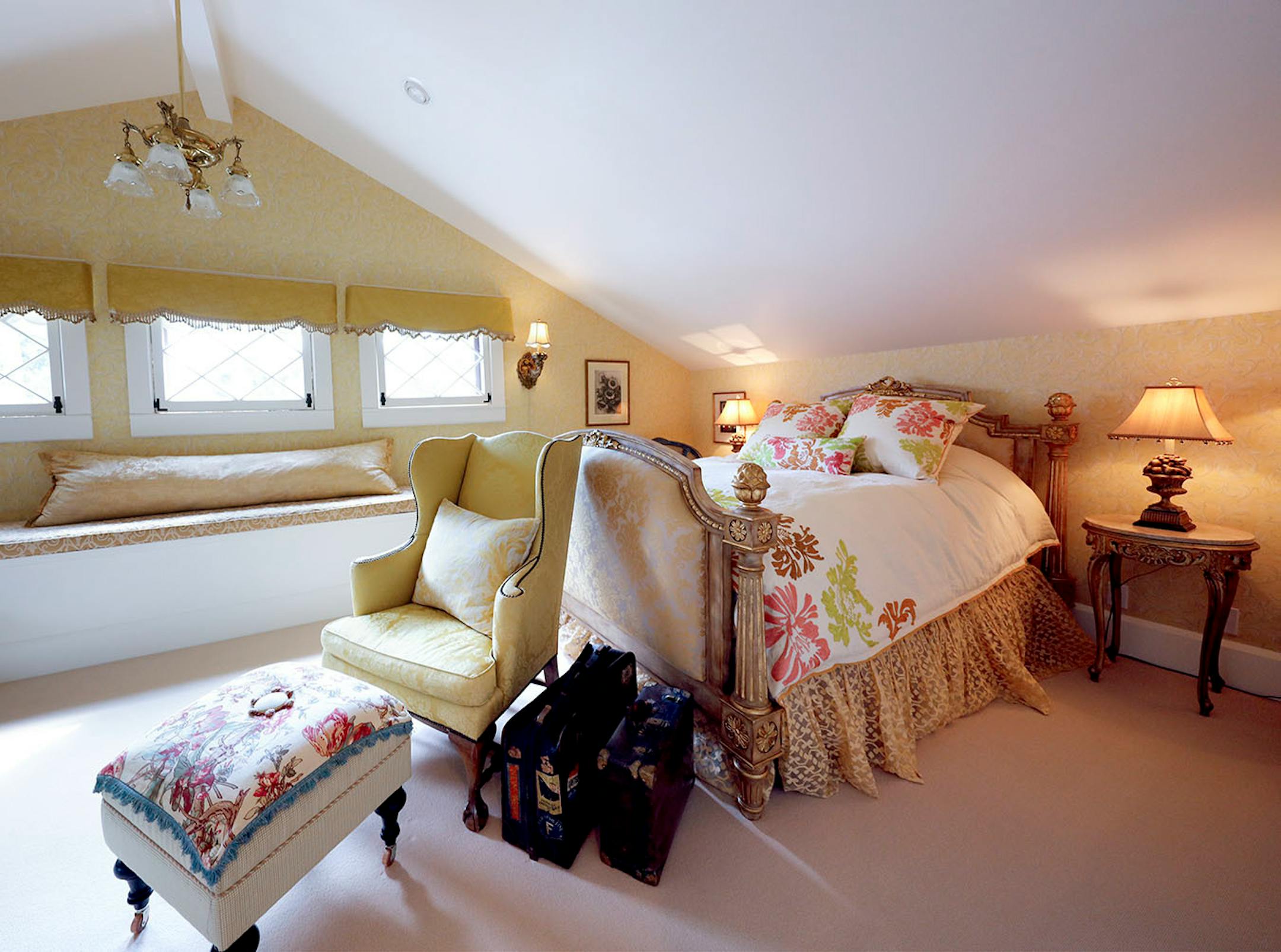 A bedroom in the guest house, formerly the carriage house.