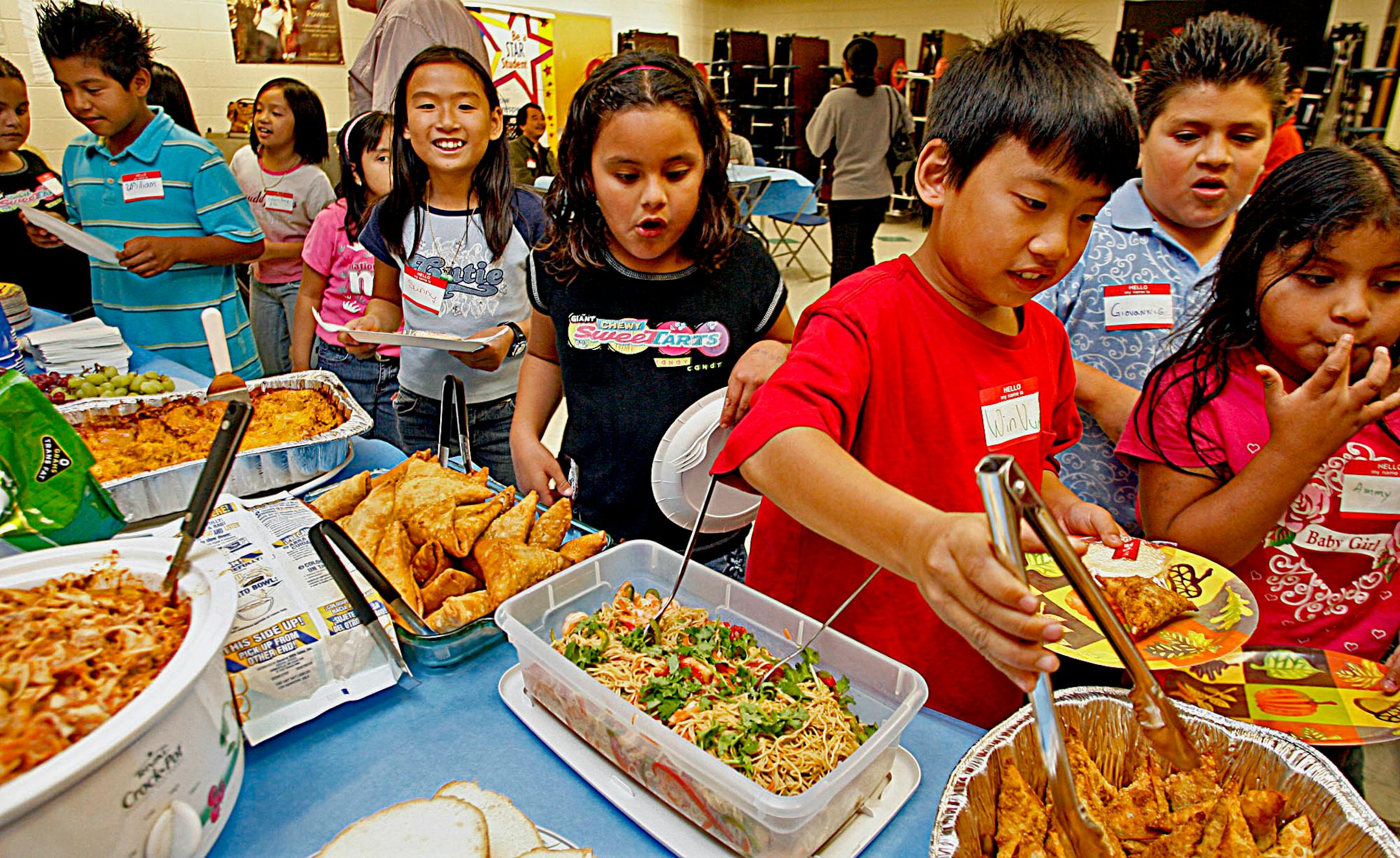 Students lined for the dinner.