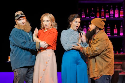 COA7282 David Wolfe, Kara Morgan, Kylie Kreucher, and Ángel Vargas
in MN Opera's production of "Così fan tutte" . Photo credit: Cory Weaver.