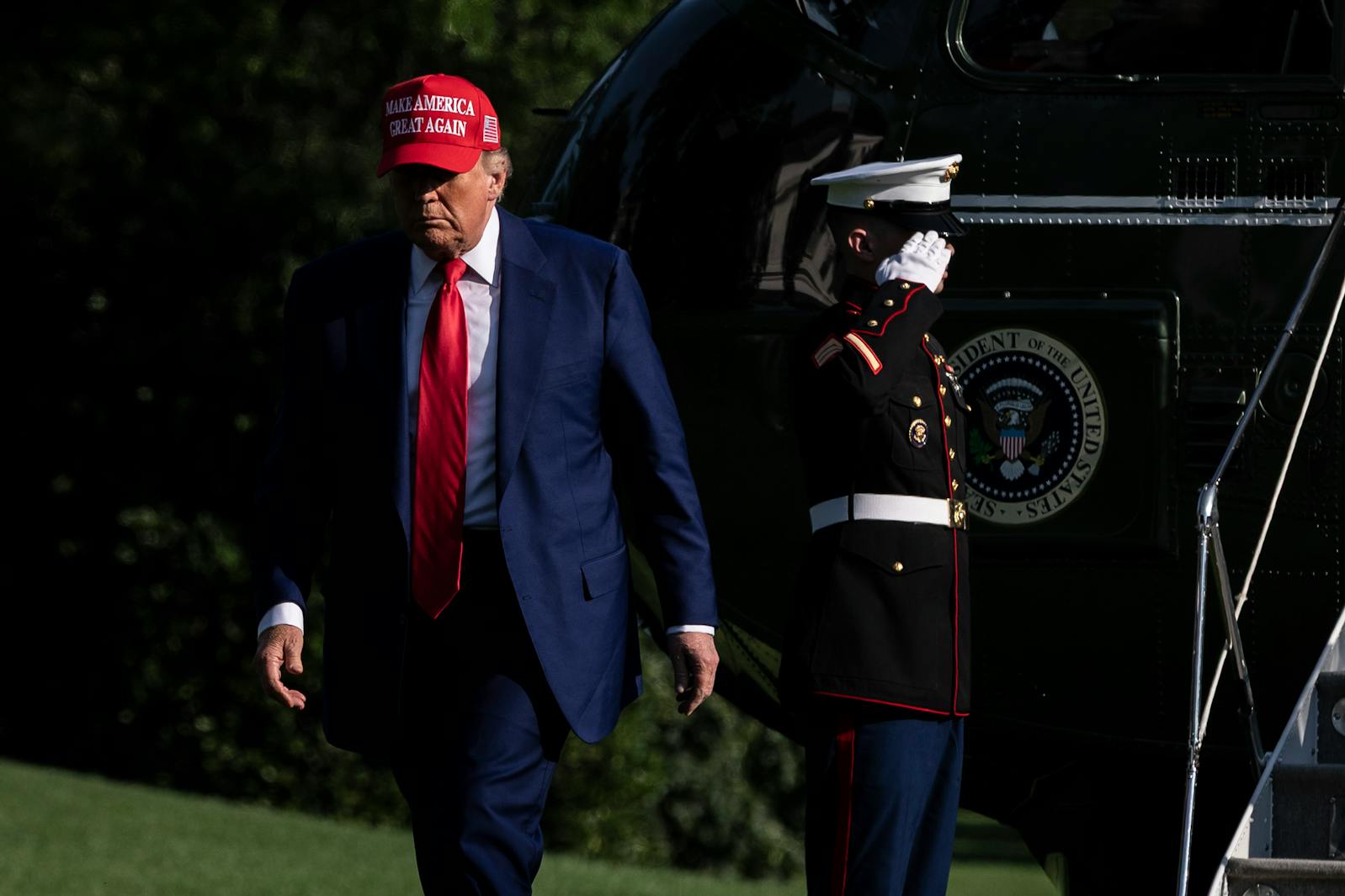 President Donald Trump returns to the White House in Washington, on June 21, 2025. (Anna Rose Layden/The New York Times)
