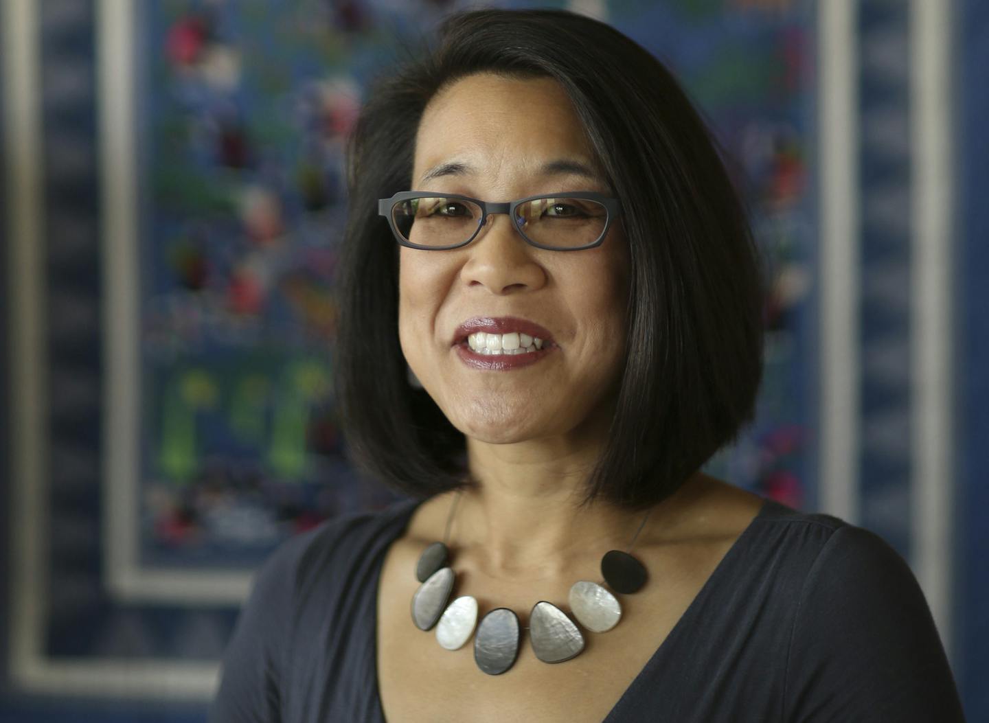 Erika Lee, historian and author, in her office at the University of Minnesota, where she serves as director of the Immigration History Research Center.