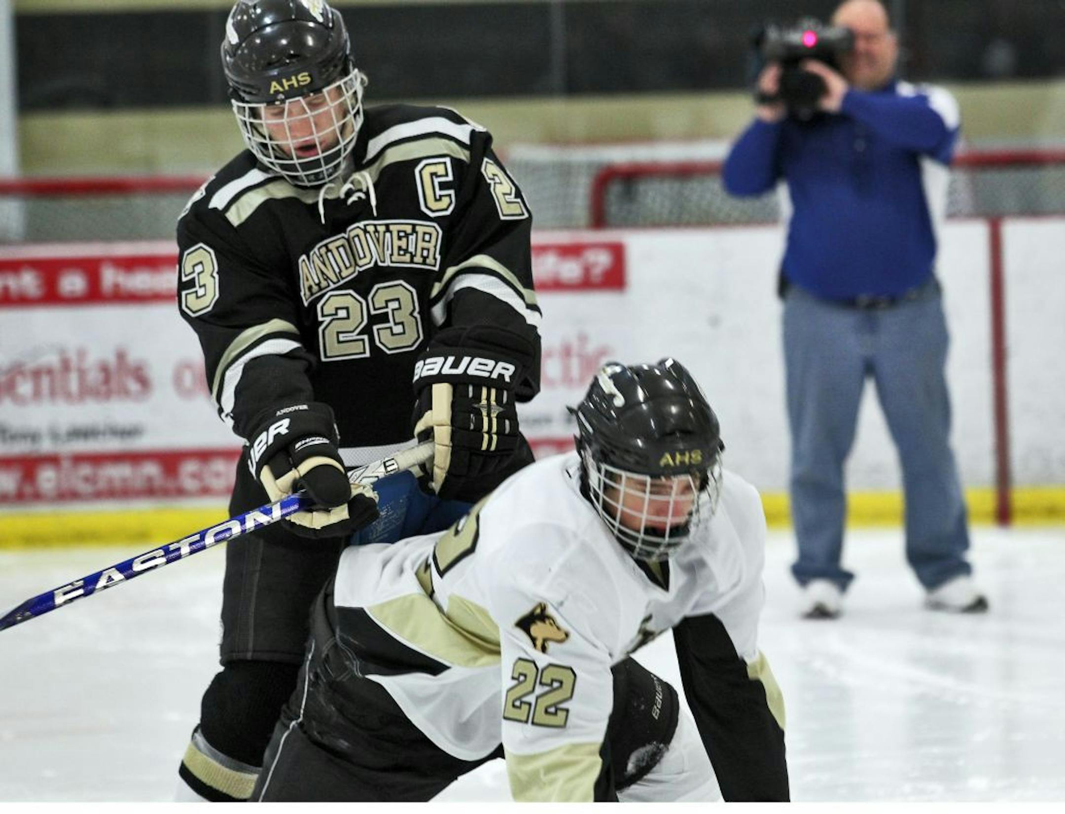 Officials conducted a video session with Andover hockey players to demonstrate a change in rules.