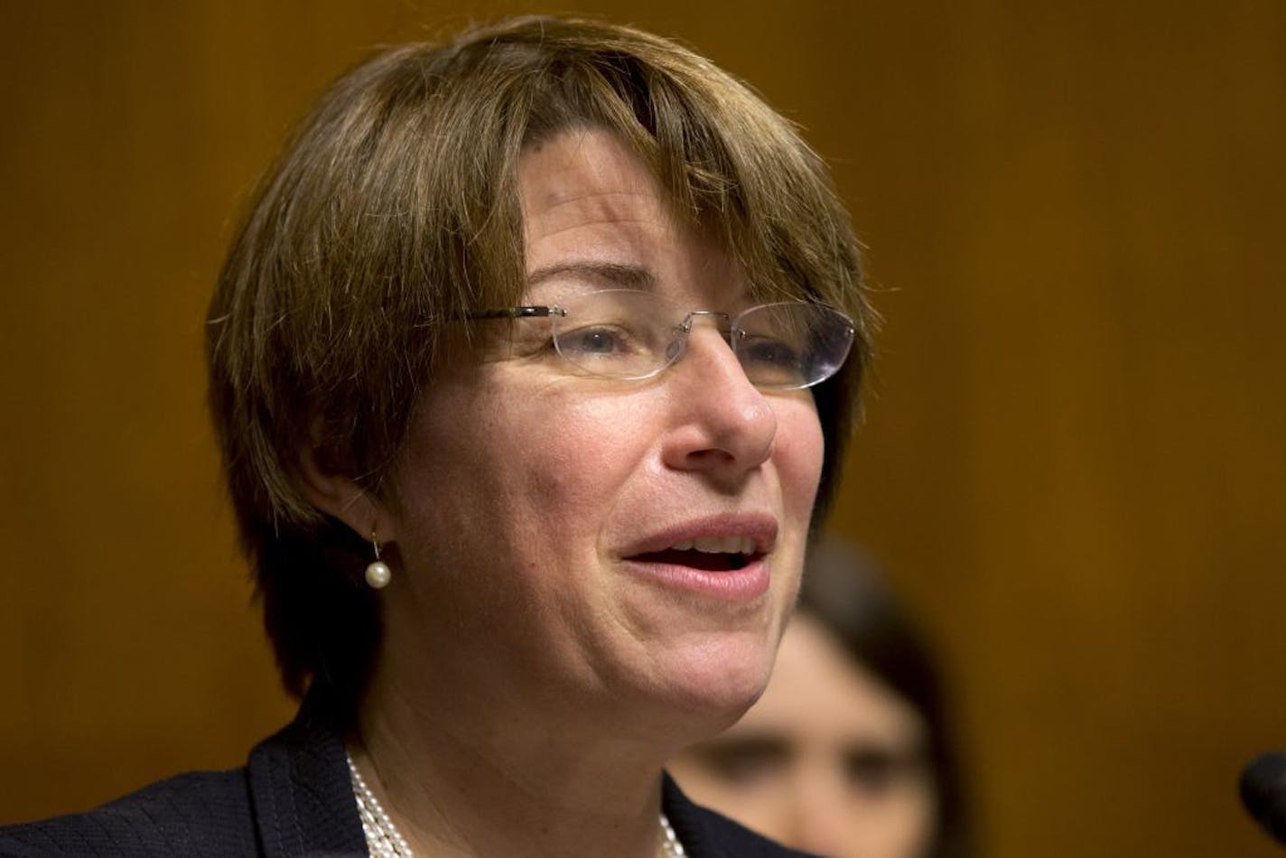 Senate Judiciary Committee member Sen. Amy Klobuchar, D-Minn. speaks on Capitol Hill in Washington, Tuesday, June 11, 2013, during the committee's confirmation hearing for B. Todd Jones of Minnesota to the director of the Bureau of Alcohol, Tobacco, Firearms and Explosives. Klobuchar was chairing the committee hearing.