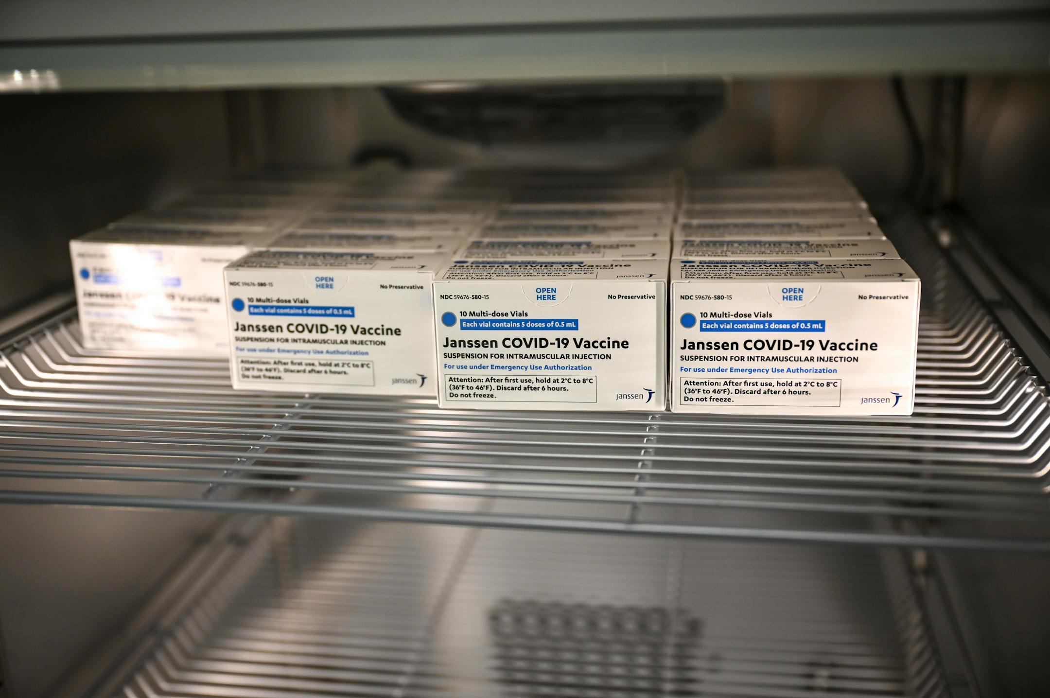 The nearly 1500 doses of the Johnson and Johnson COVID-19 vaccine ready for use at the North Memorial Health Hospital's vaccination clinic in Brooklyn Center.