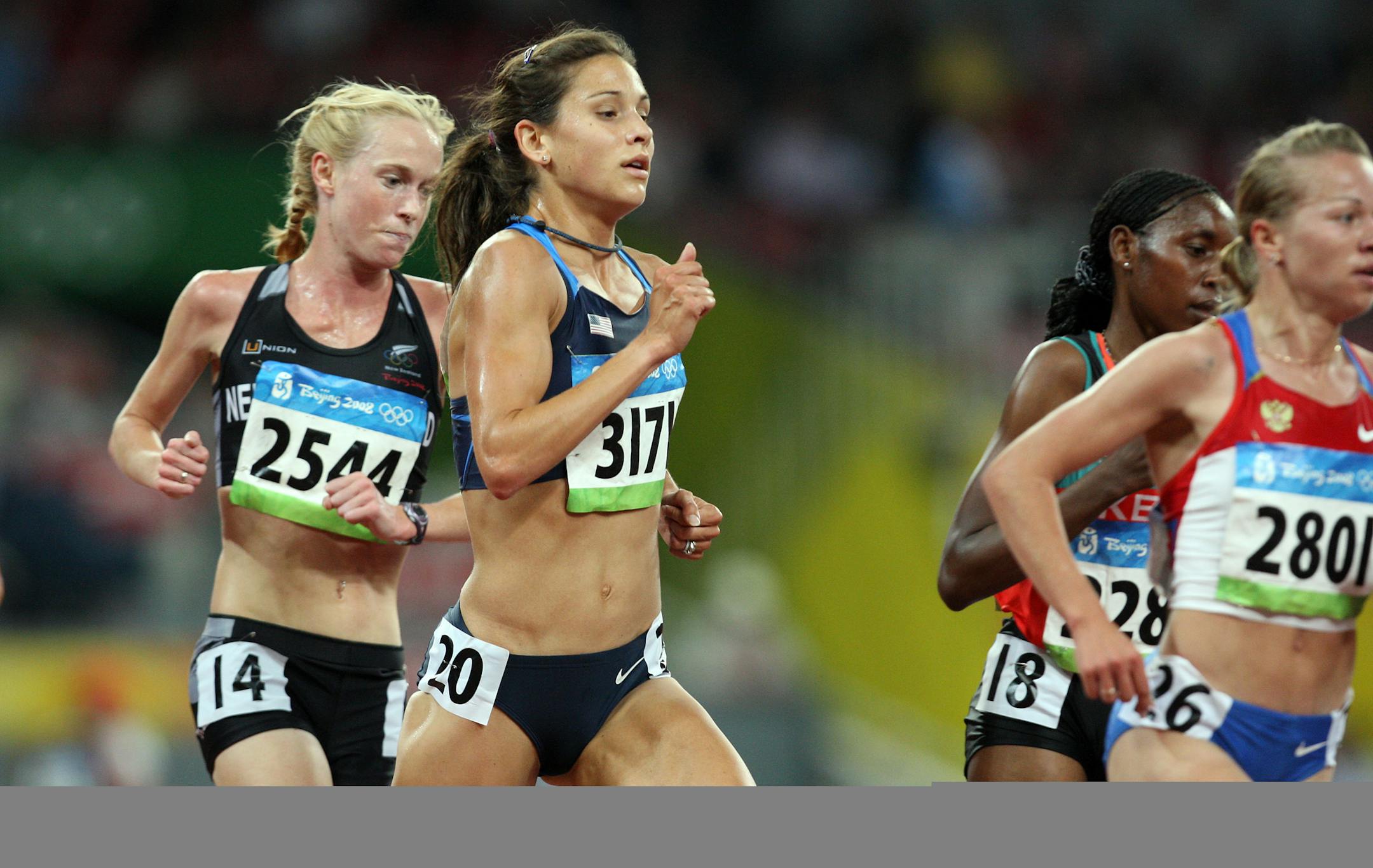 Kara Goucher (second from left) chose not to pick up the pace Friday in a fast Olympic 10,000, and finished in 10th place.