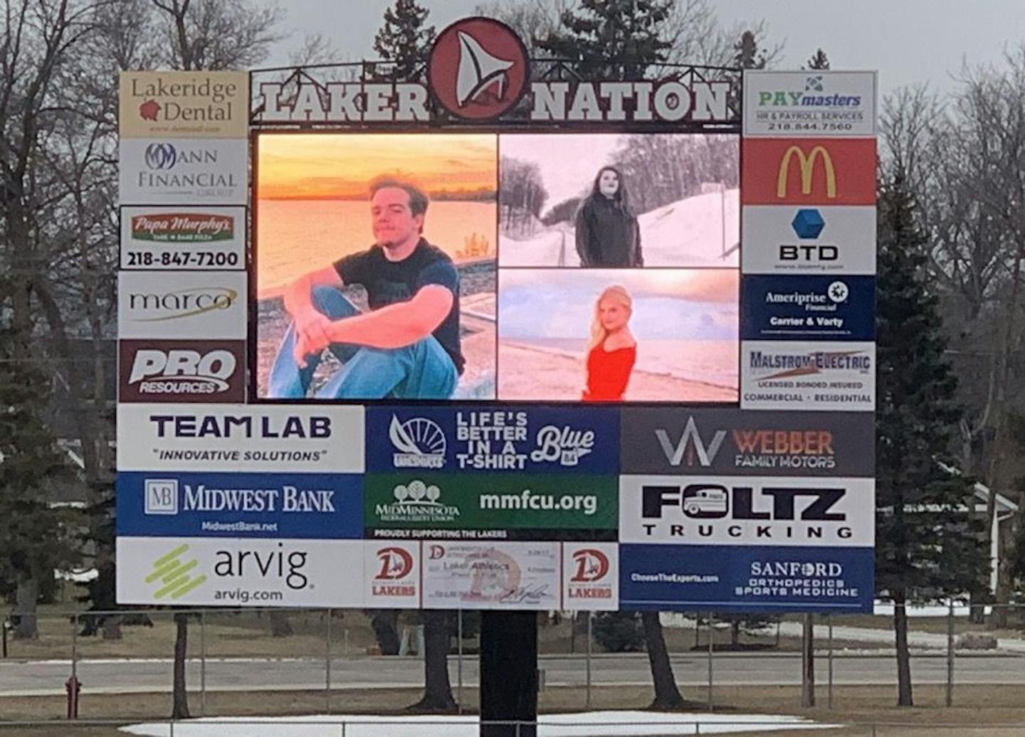 Detroit Lakes honored seniors by posting photos at its stadium.