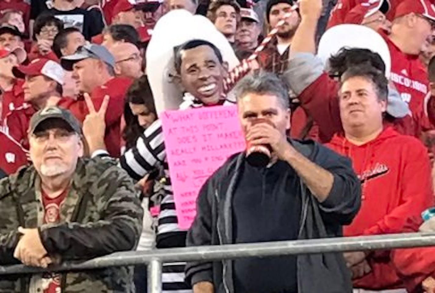 This getup at the University of Wisconsin home football game Saturday caught the attention of many, including school officials.