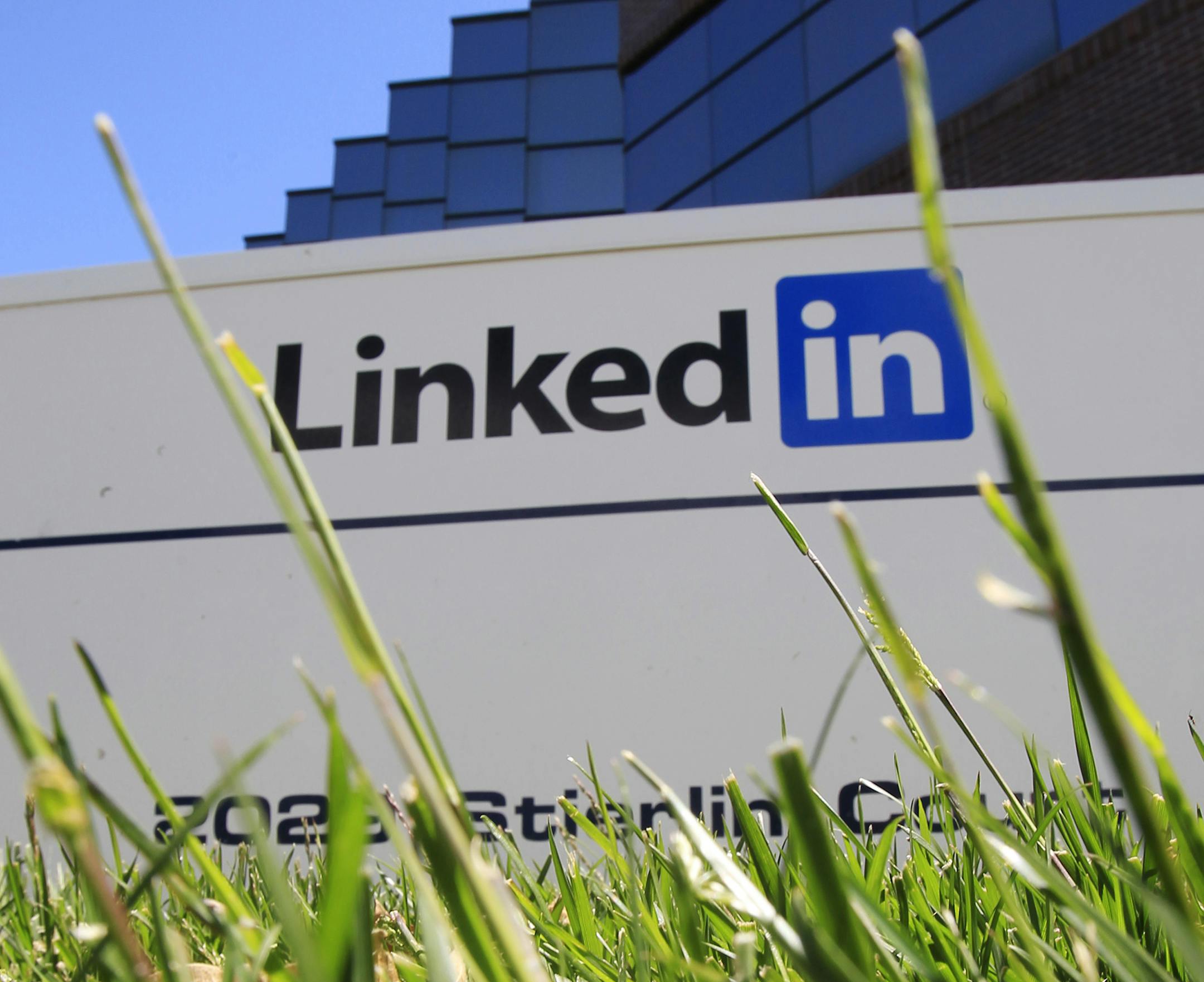 LinkedIn Corp., the professional networking Web site, displays its logo outside of headquarters in Mountain View, Calif., Monday, May 9, 2011. LinkedIn Corp. plans to sell shares to investors for $32 to $35 each in an initial public offering, one of the first for a major U.S. social networking site. (AP Photo/Paul Sakuma) ORG XMIT: CAPS108
